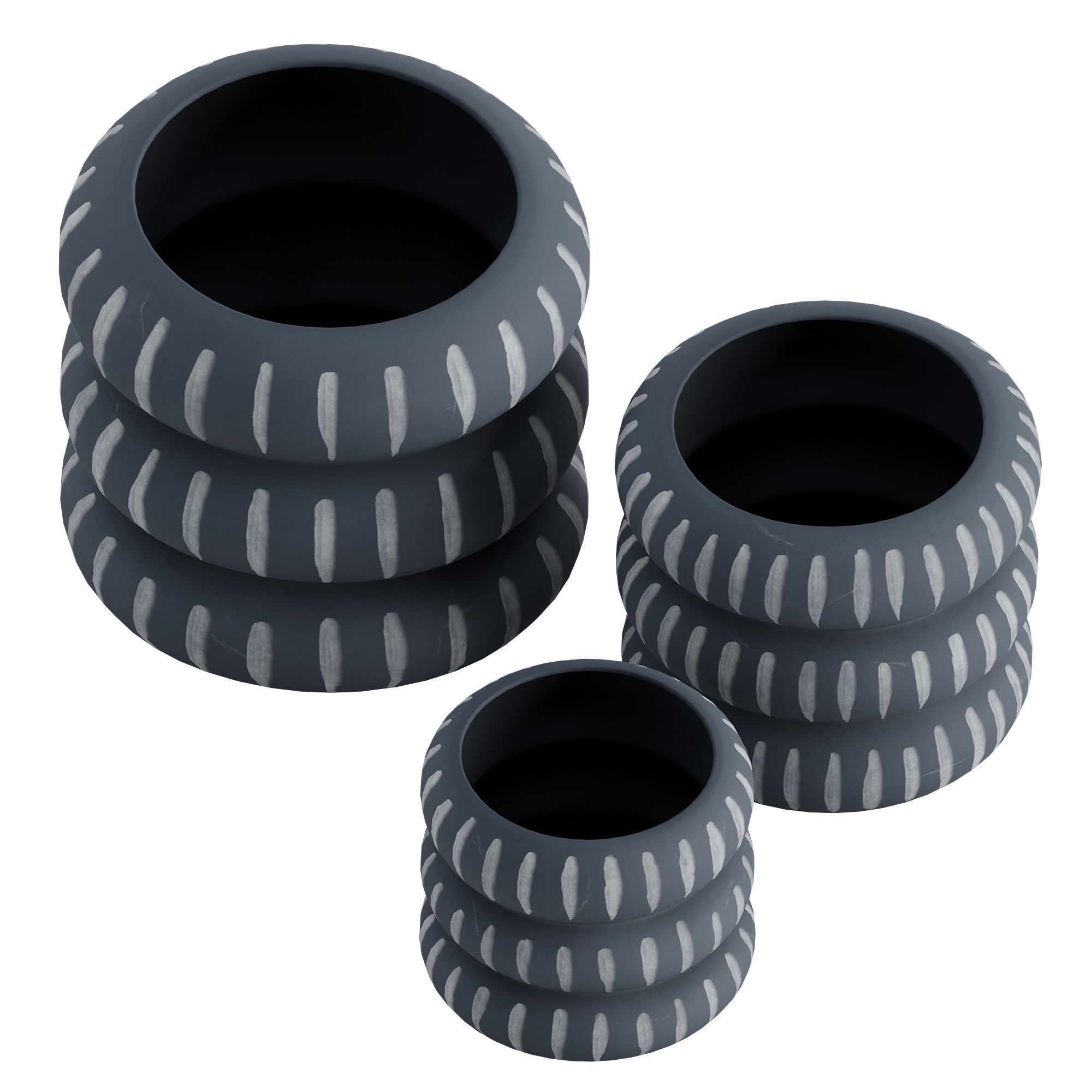 Aztec Grey White Vases 3D model_2