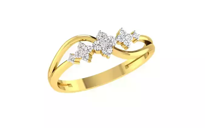 Light Weight Yellow Gold Diamond Ring  -EZ R-201