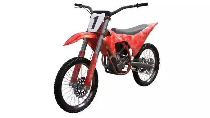 Rusty motocross dirt bike motorcycle Low-poly 3D model