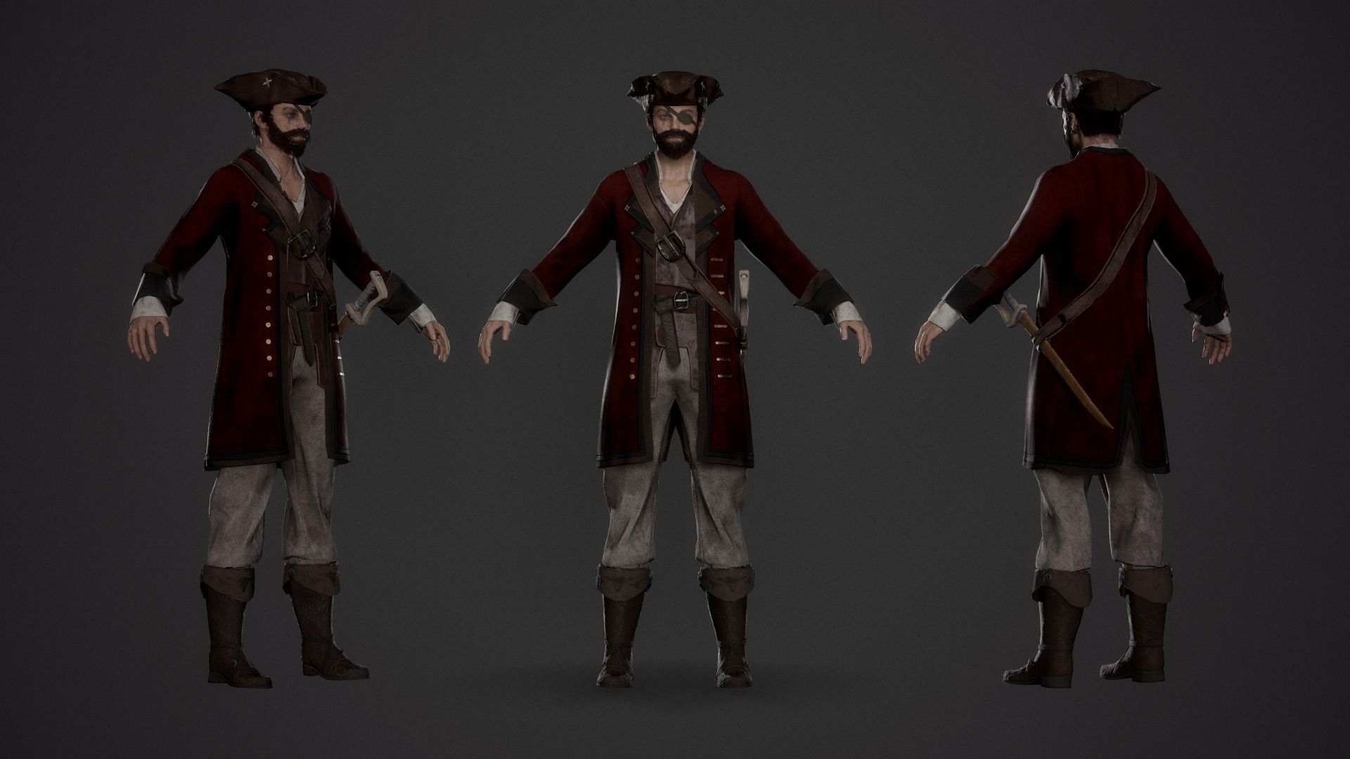Pirate - Game Ready Male Character Low-poly 3D model_4