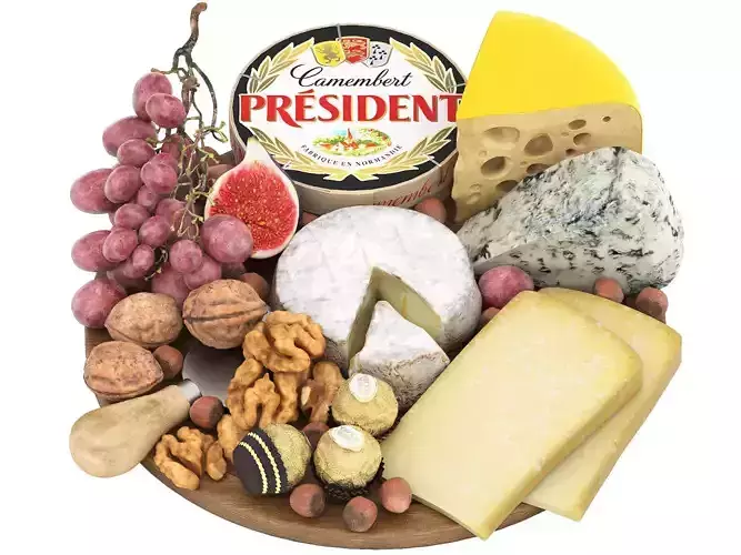 cheeses nuts and grapes fruit board 3D model