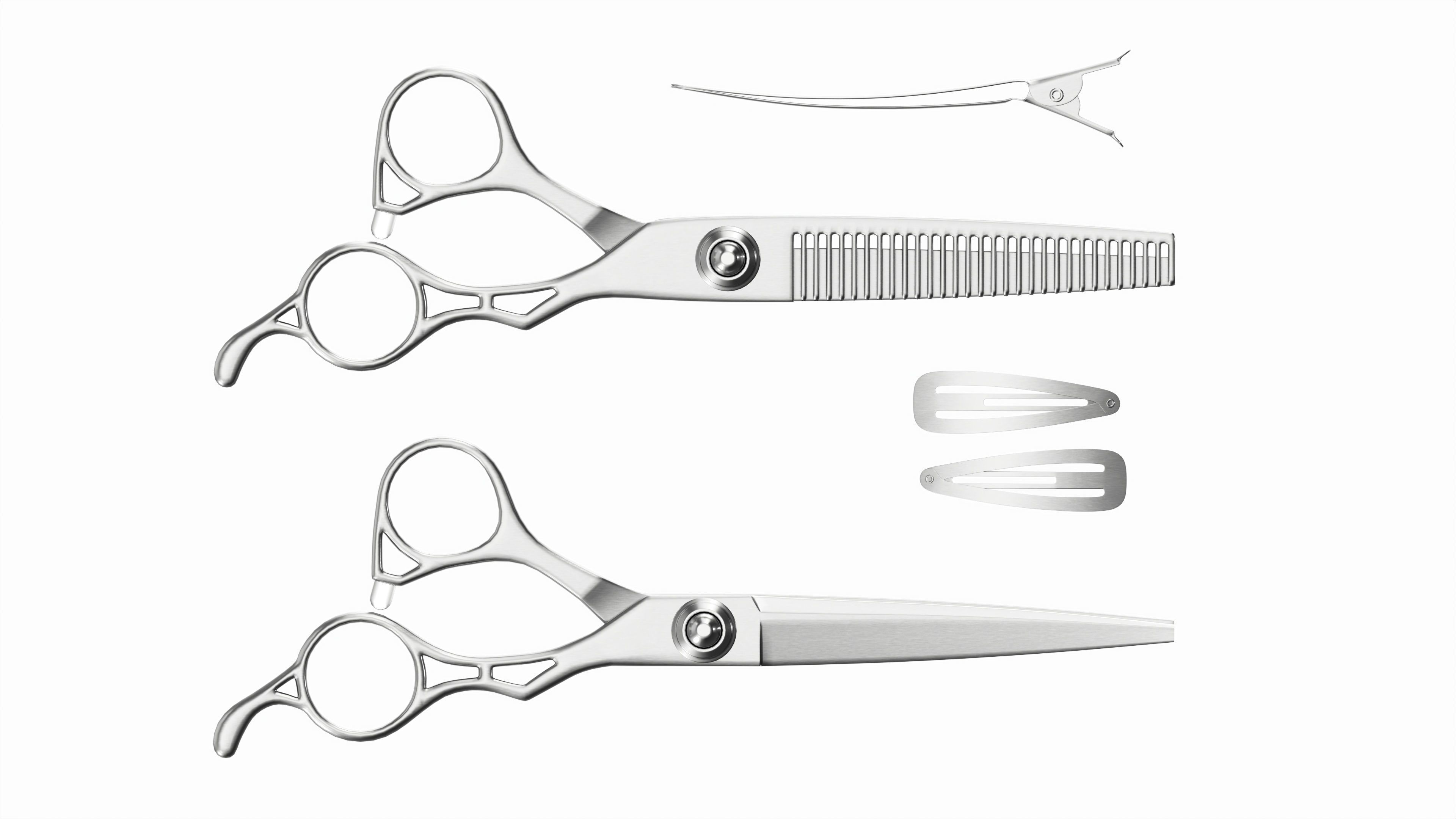 Hair Cutting Thinning Scissors Set Steel 3D model_5