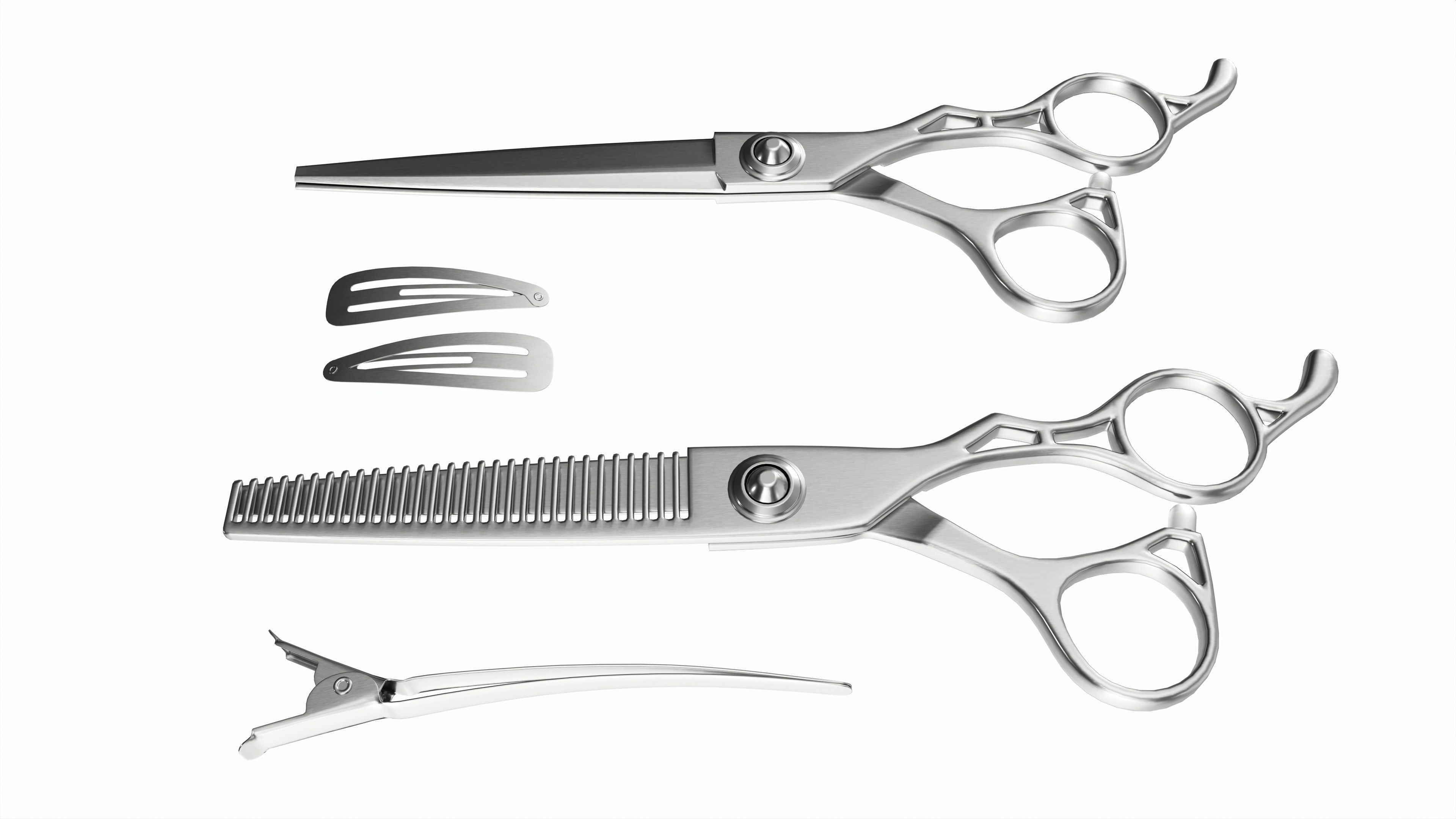 Hair Cutting Thinning Scissors Set Steel 3D model_1