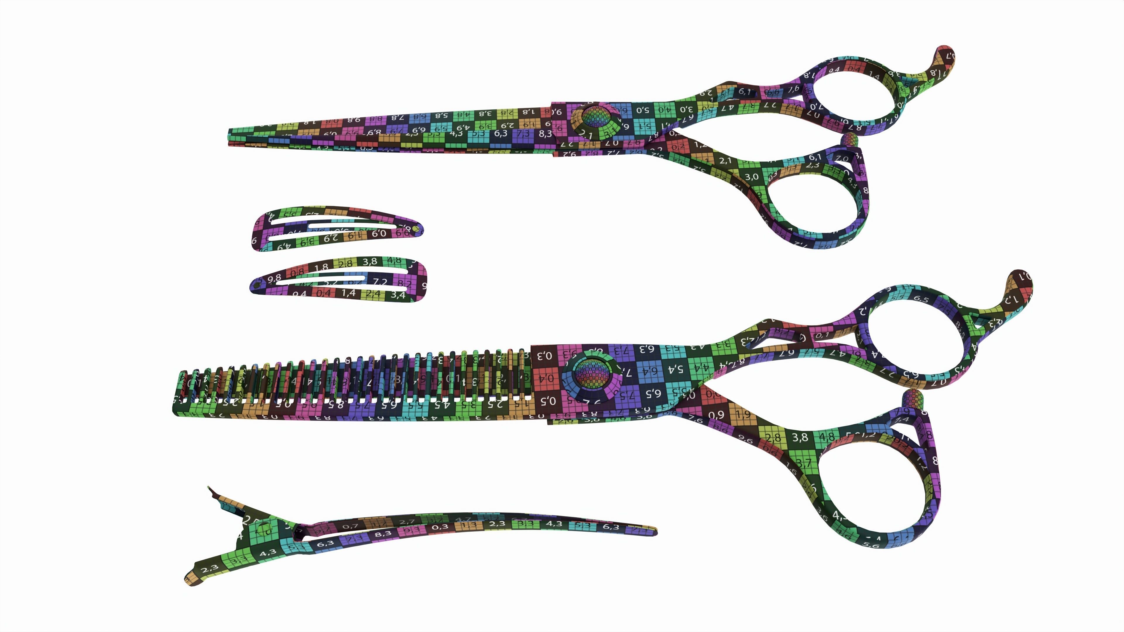 Hair Cutting Thinning Scissors Set Steel 3D model_7