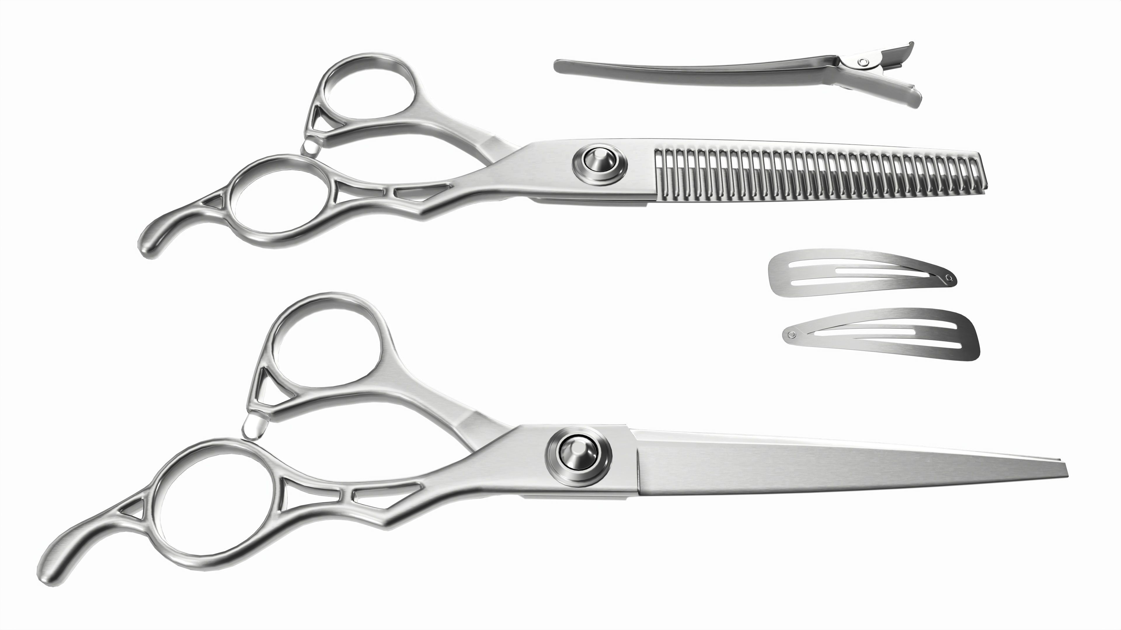 Hair Cutting Thinning Scissors Set Steel 3D model_2