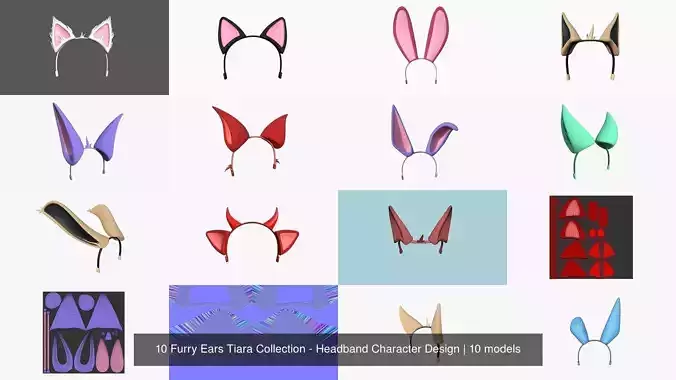 10 Furry Ears Tiara AJ Collection - Headband Character Design