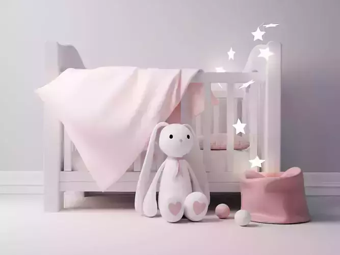Baby crib in nursery children room 3D model
