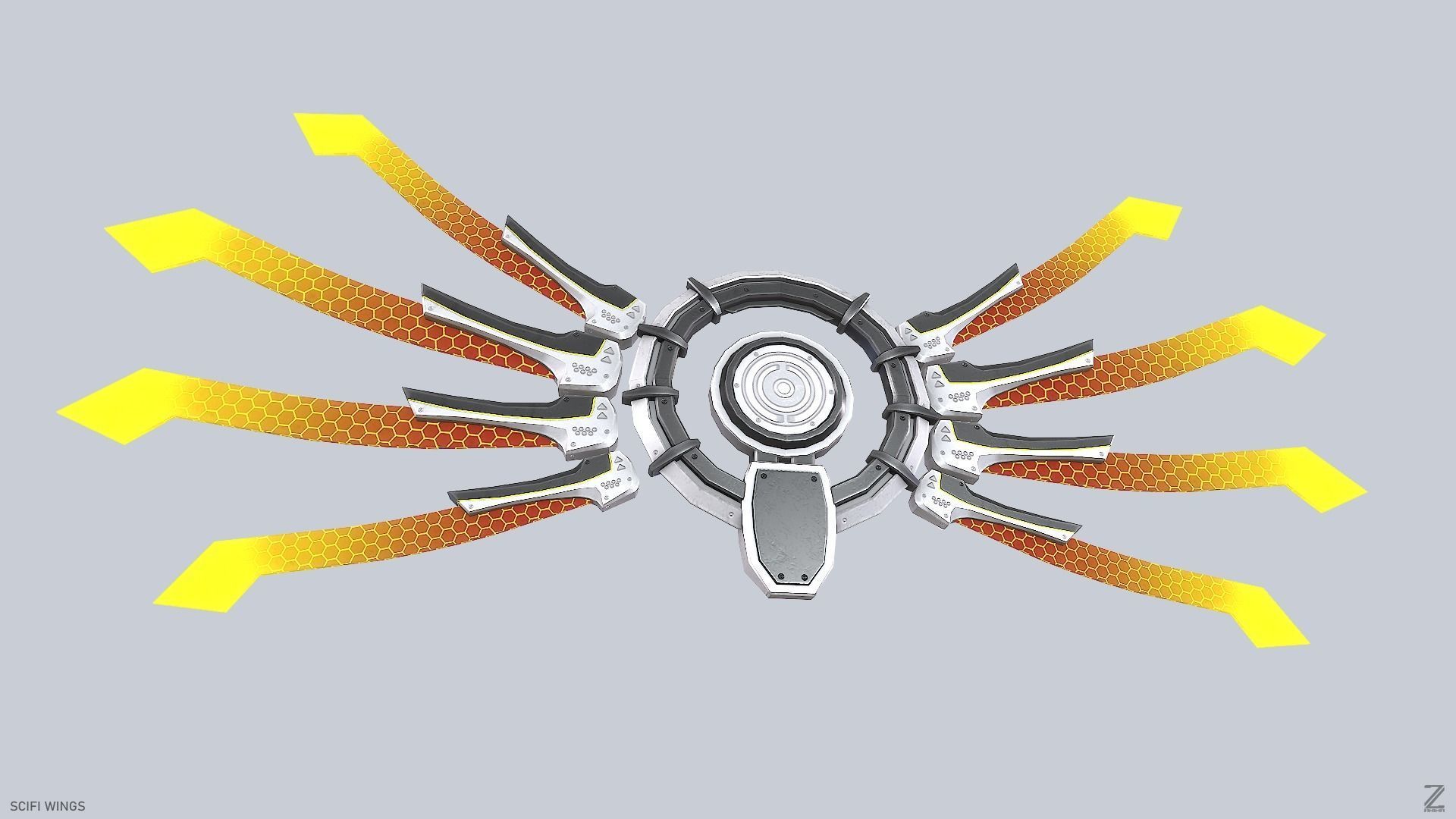 Sci fi wings Low-poly 3D model_7