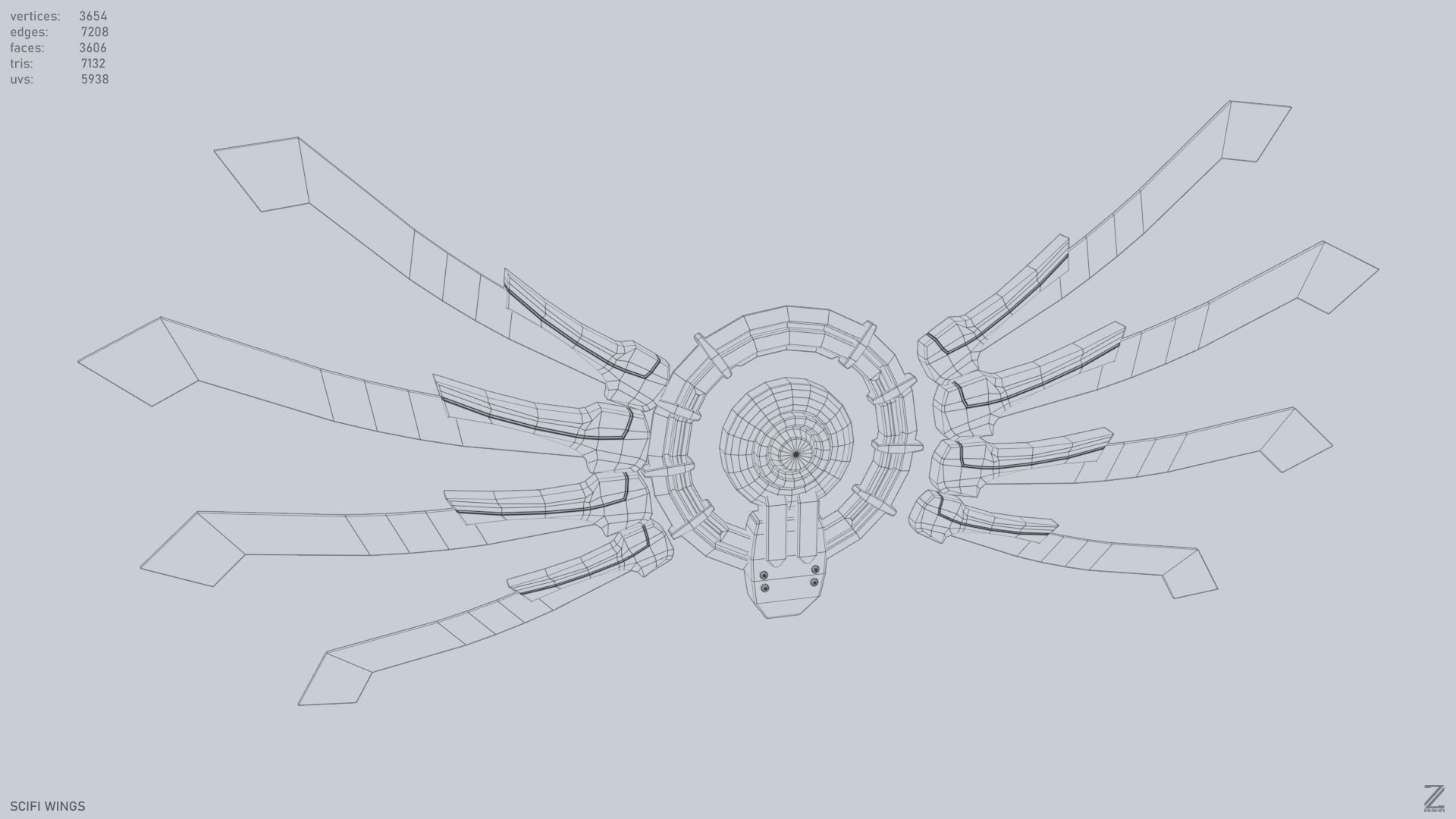 Sci fi wings Low-poly 3D model_12