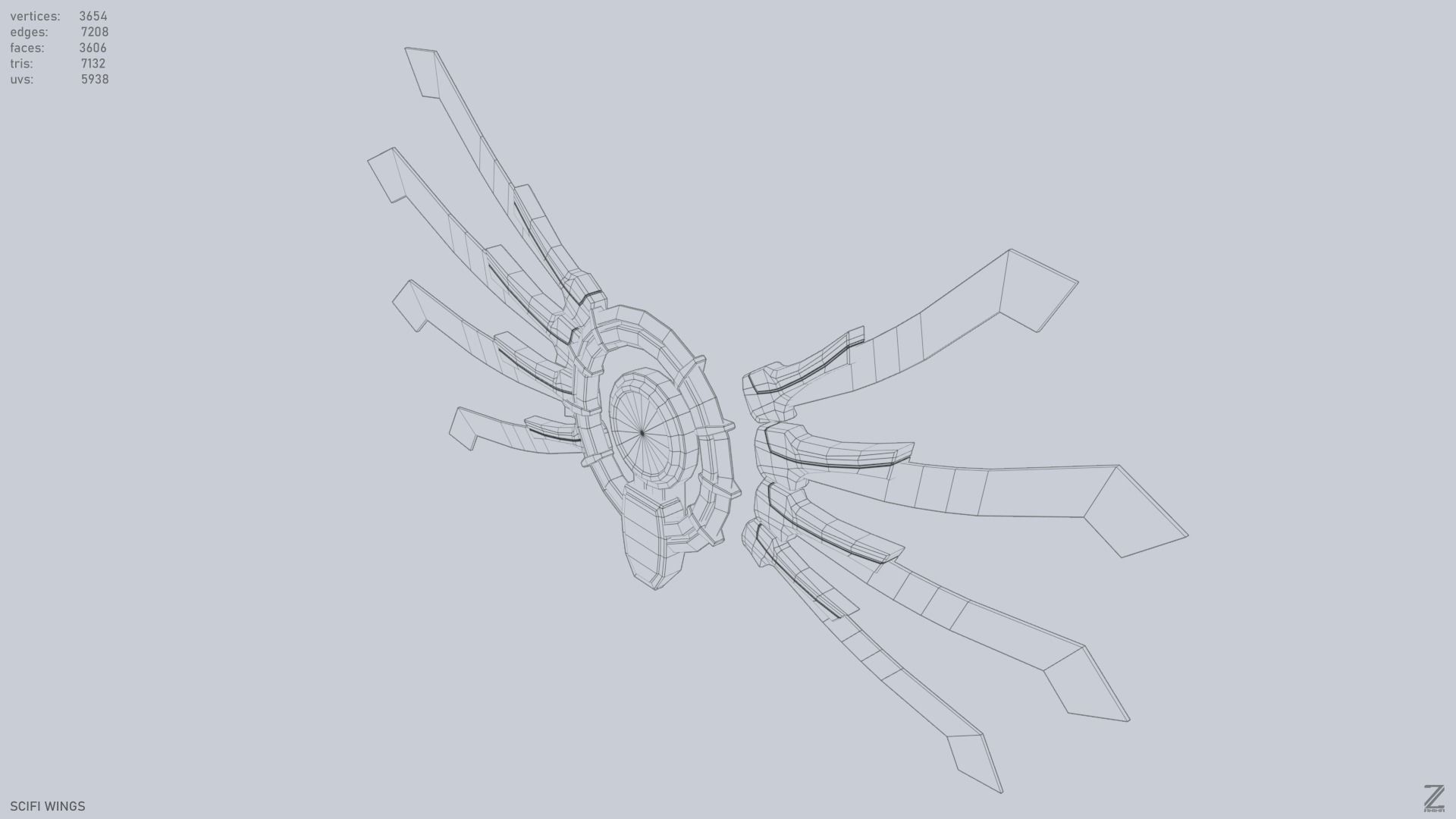 Sci fi wings Low-poly 3D model_10