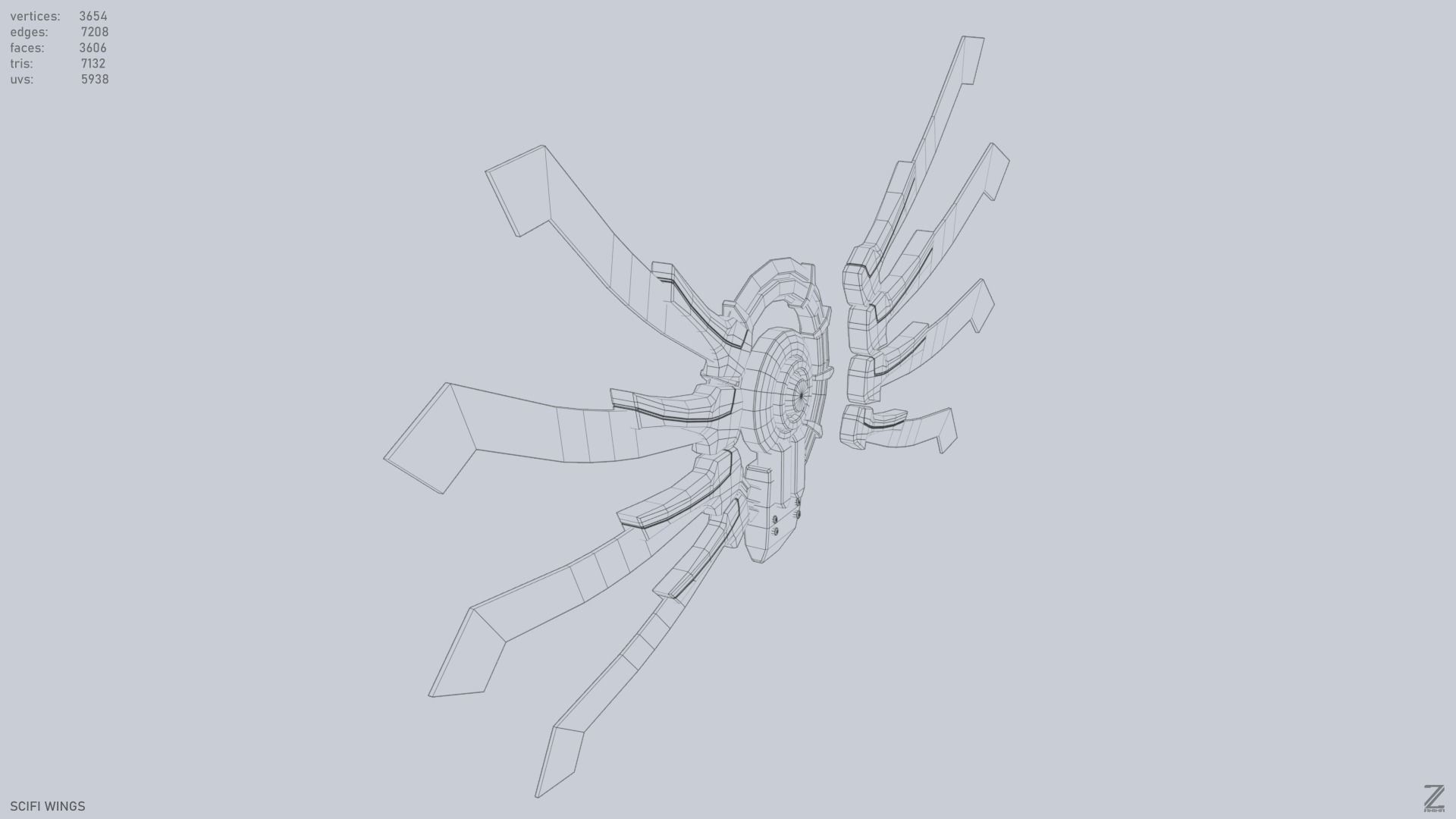Sci fi wings Low-poly 3D model_11