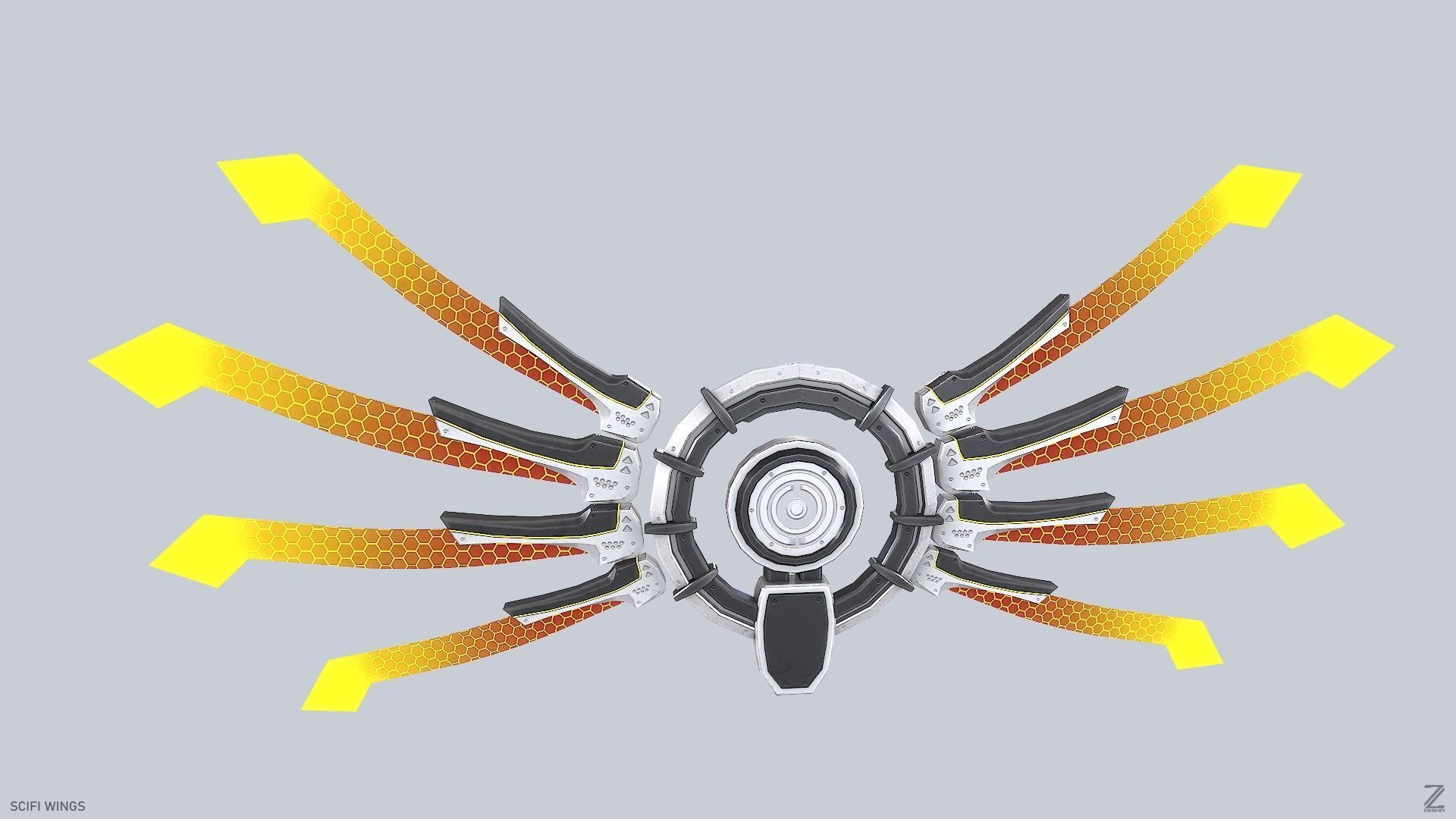 Sci fi wings Low-poly 3D model_6