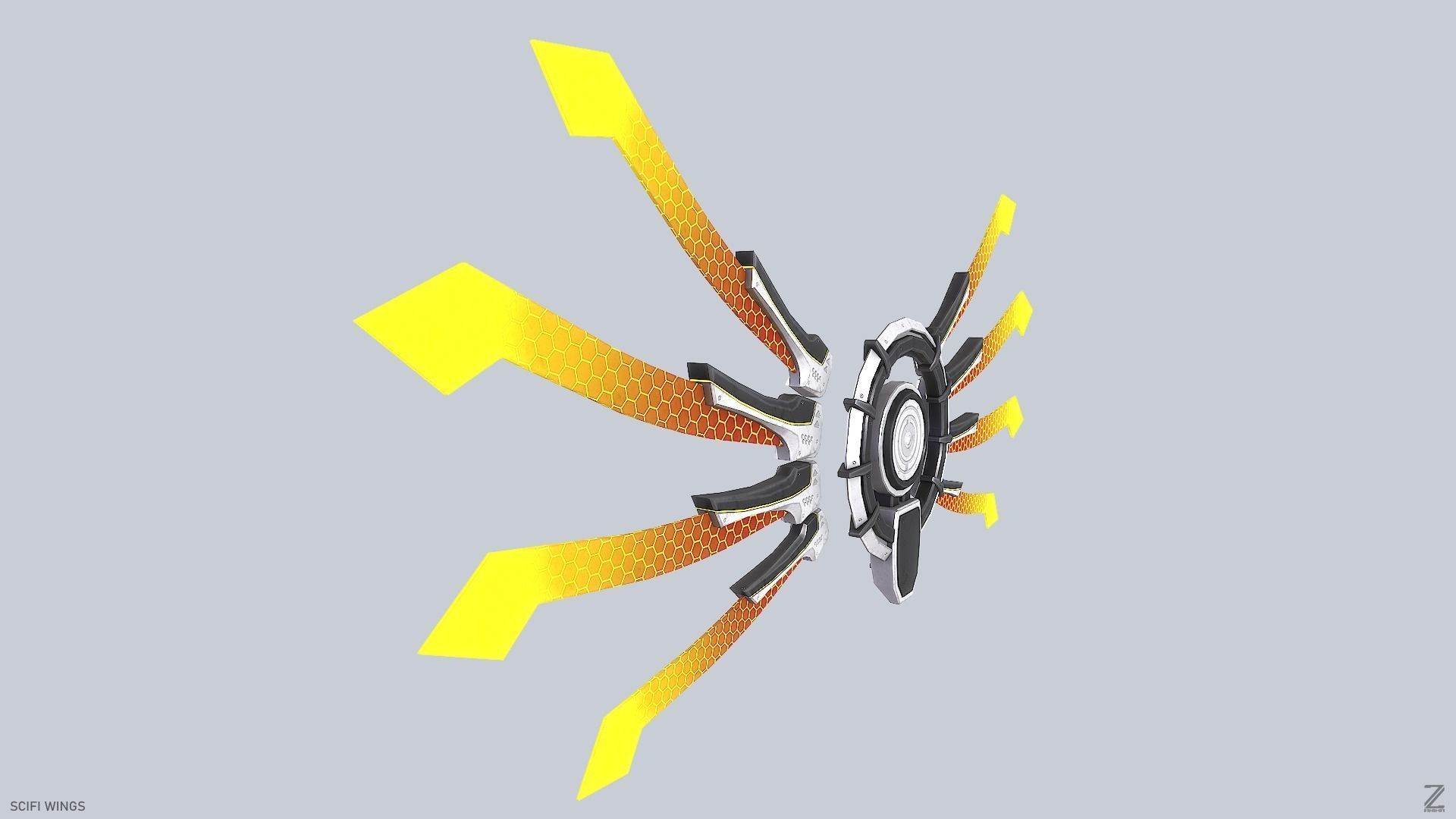 Sci fi wings Low-poly 3D model_5