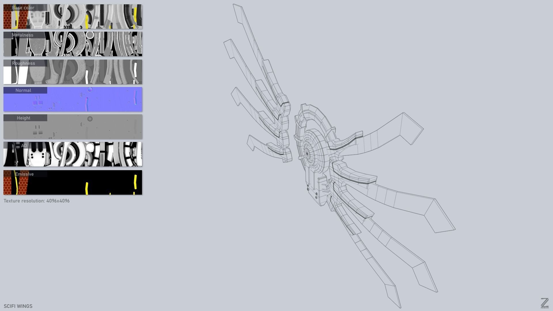 Sci fi wings Low-poly 3D model_3