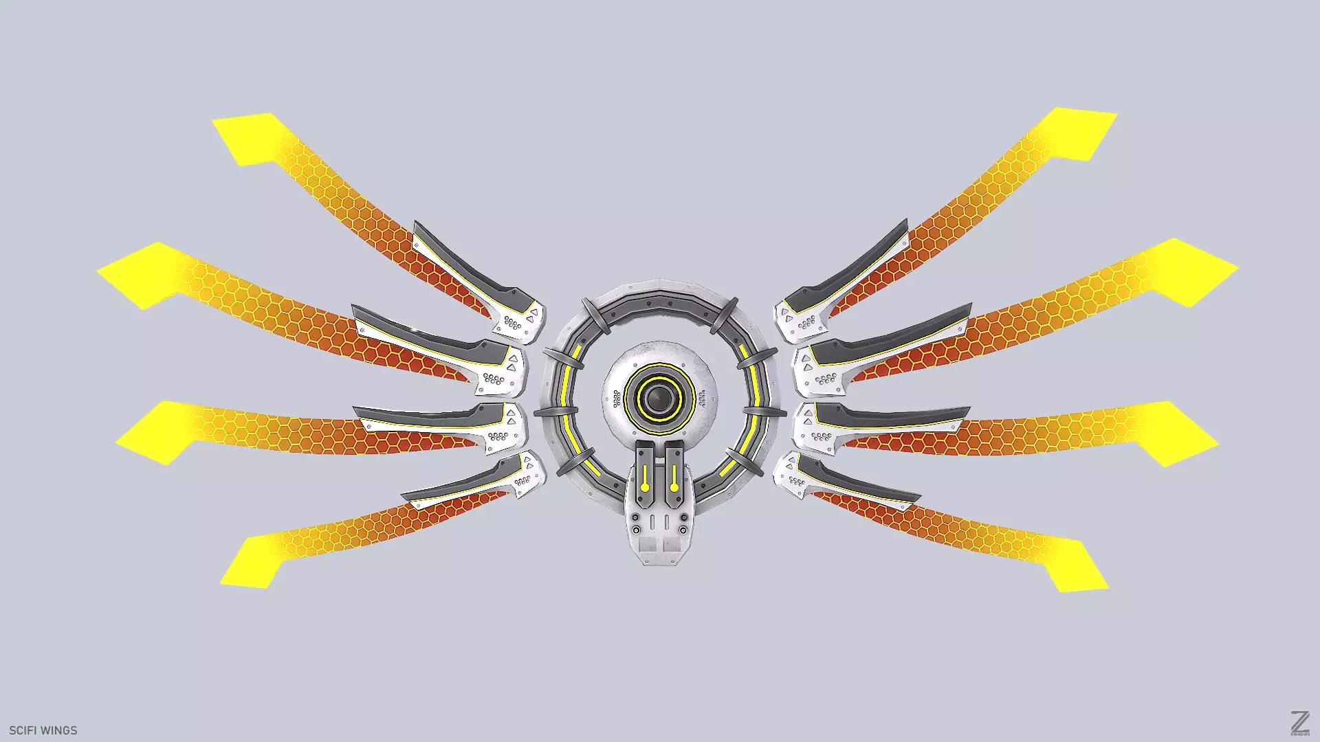 Sci fi wings Low-poly 3D model_0