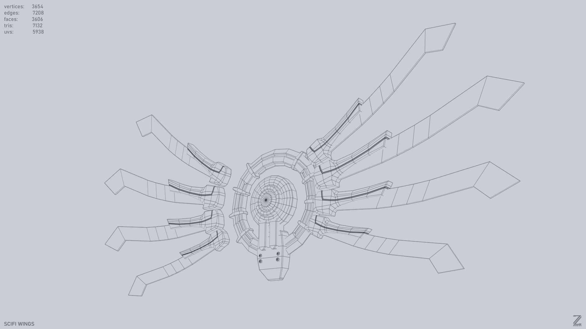 Sci fi wings Low-poly 3D model_14