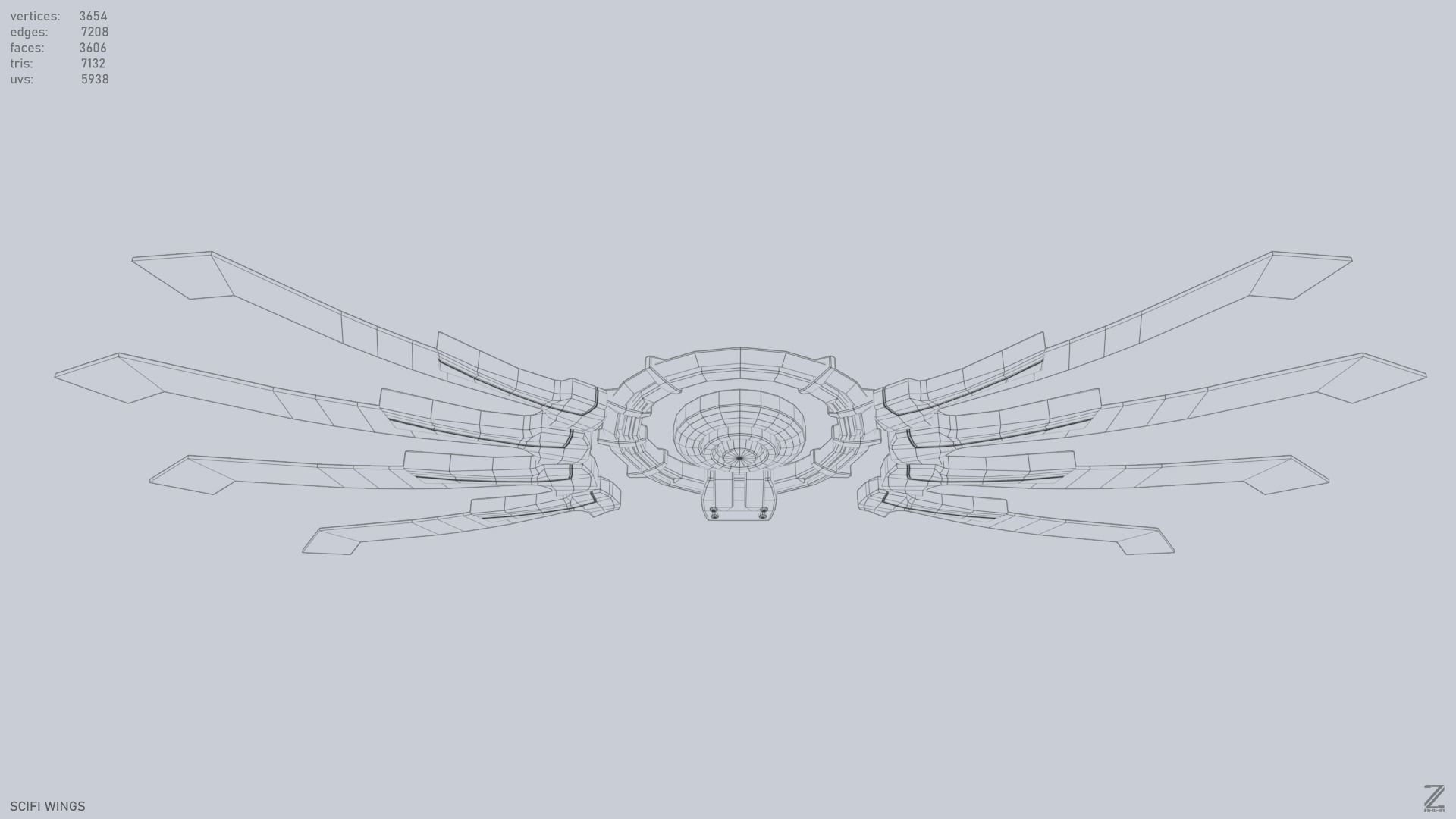 Sci fi wings Low-poly 3D model_13