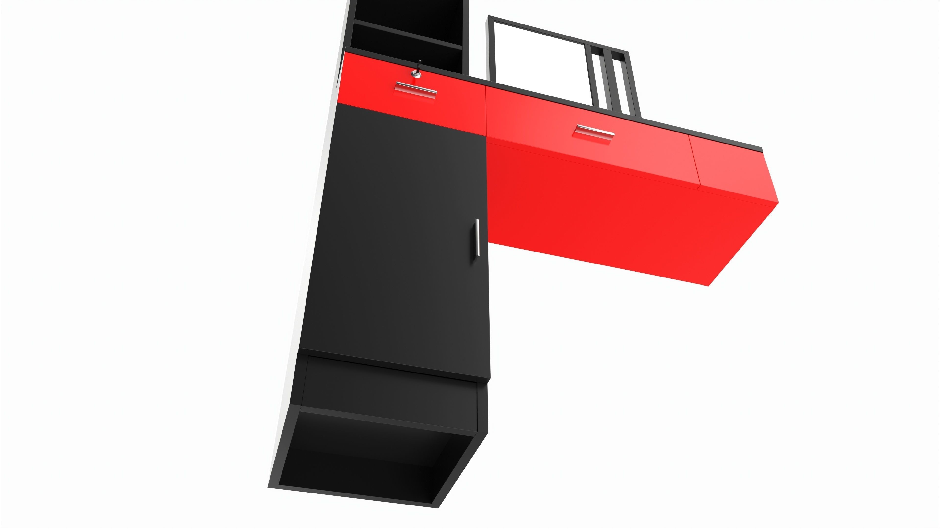 Hairdresser Organizer Shelf with Desk and Mirror 3D model_4