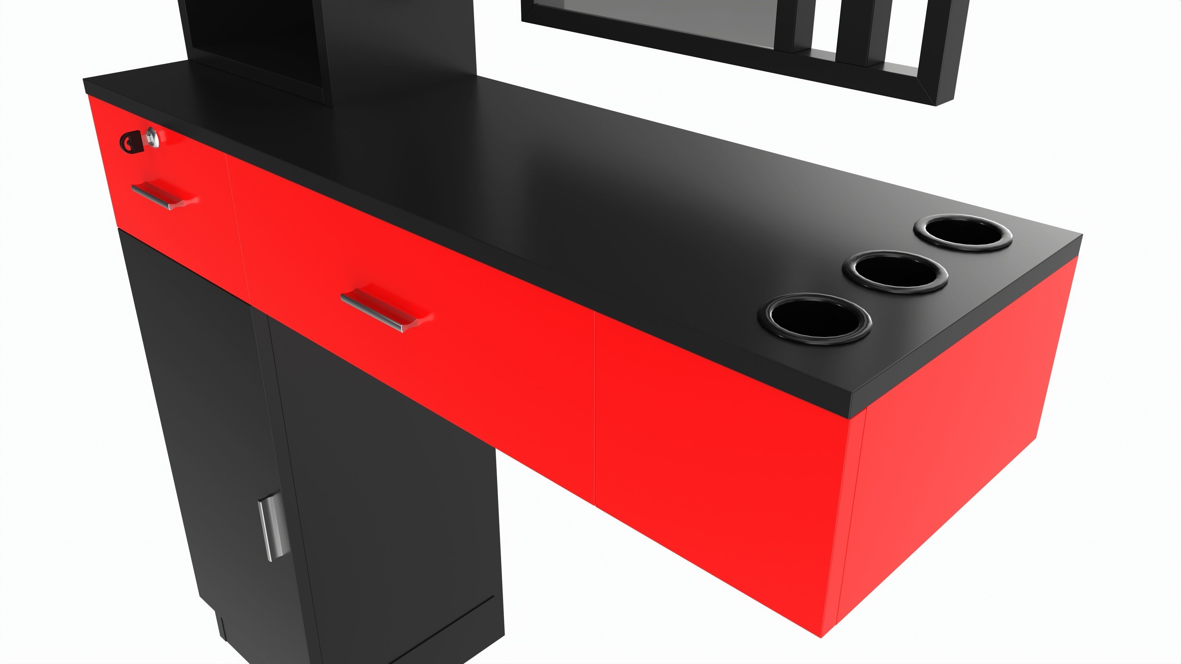 Hairdresser Organizer Shelf with Desk and Mirror 3D model_2