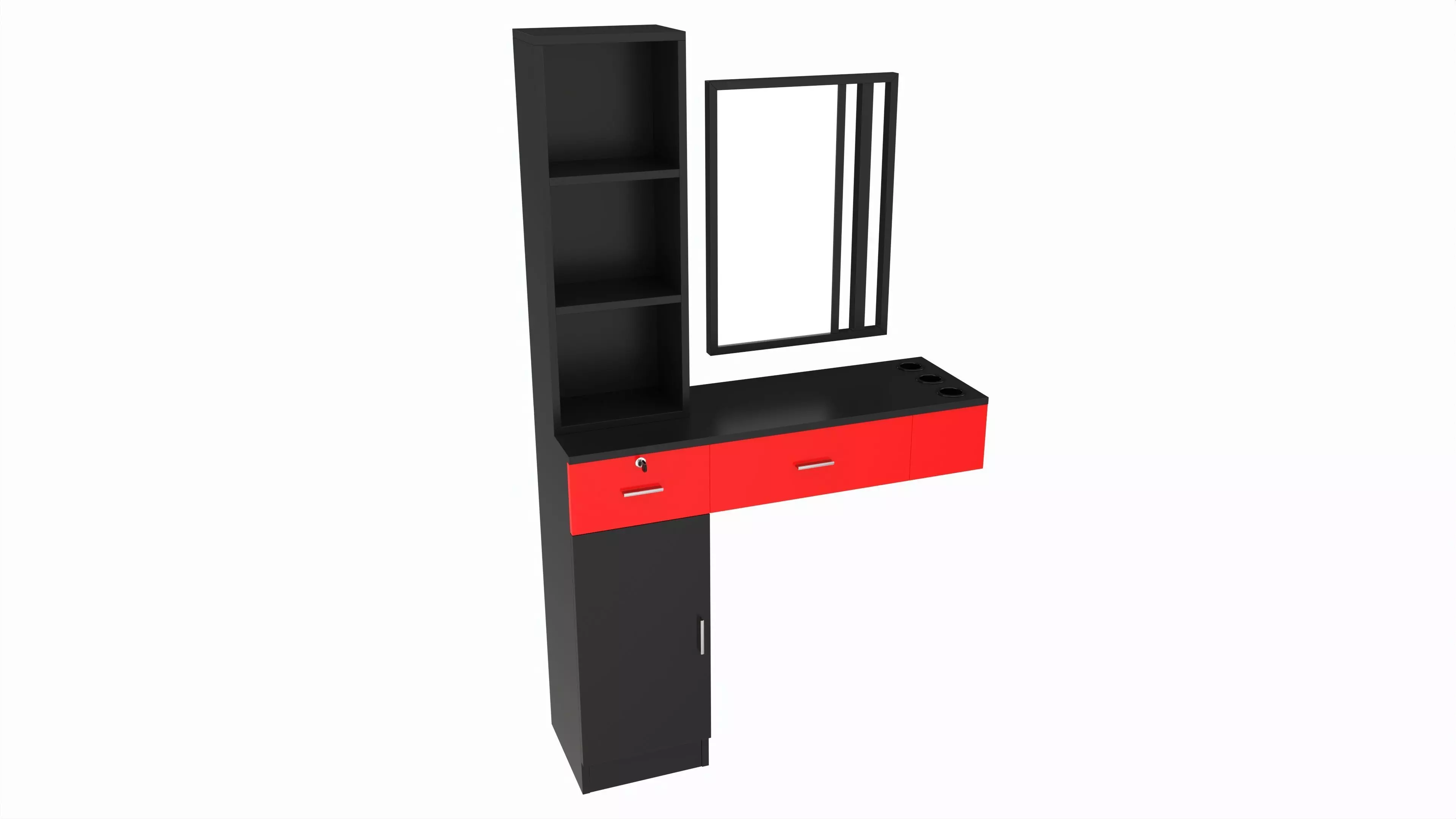 Hairdresser Organizer Shelf with Desk and Mirror 3D model_0