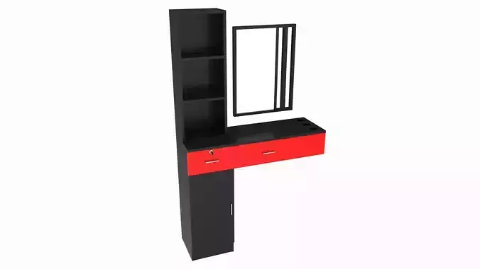 Hairdresser Organizer Shelf with Desk and Mirror 3D model