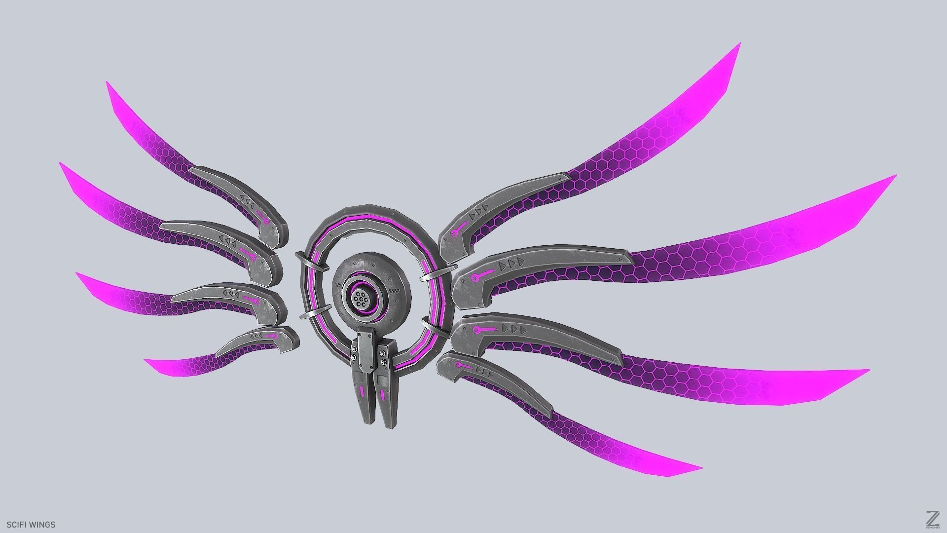 Sci fi wings Low-poly 3D model_2