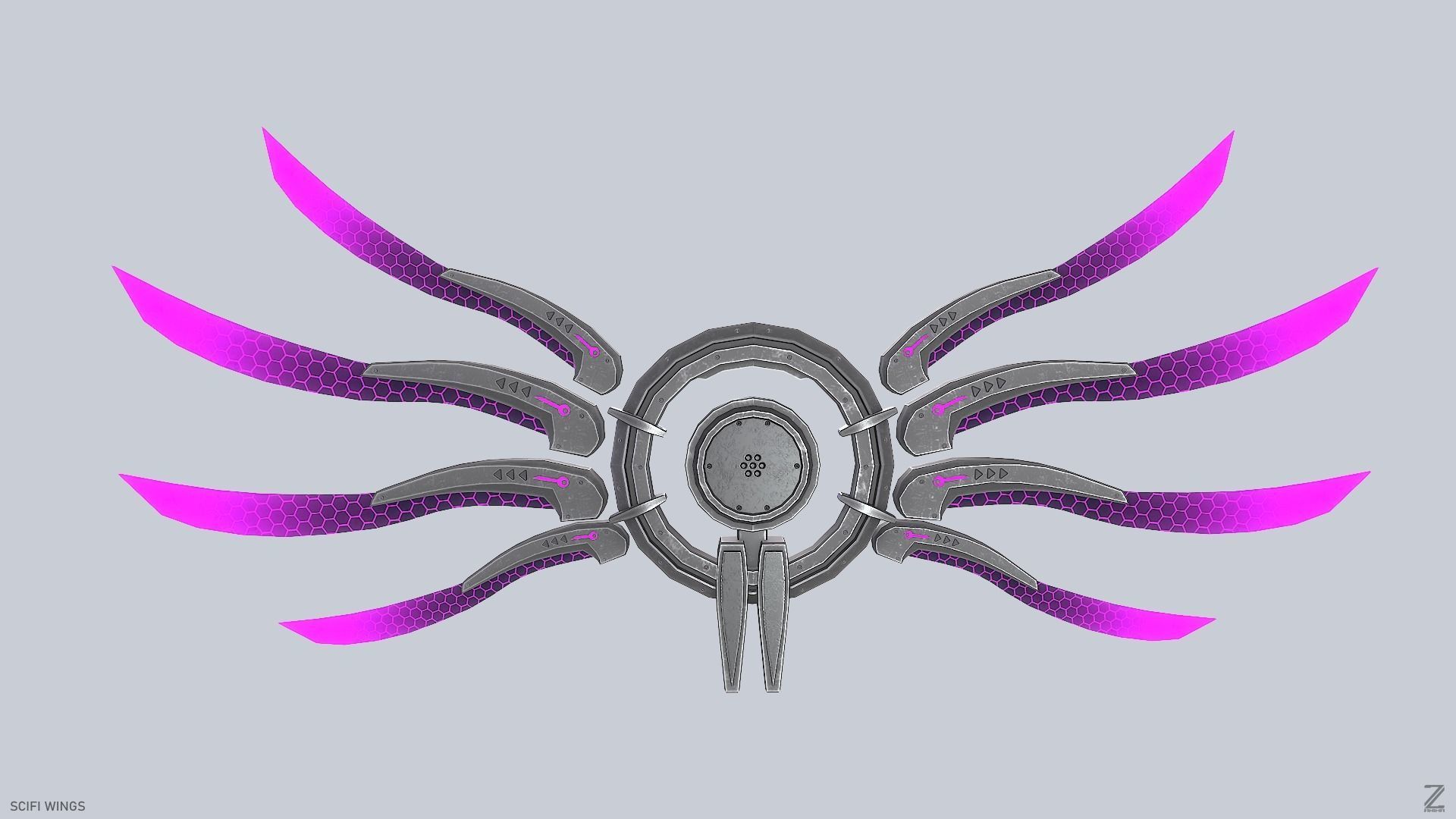 Sci fi wings Low-poly 3D model_6