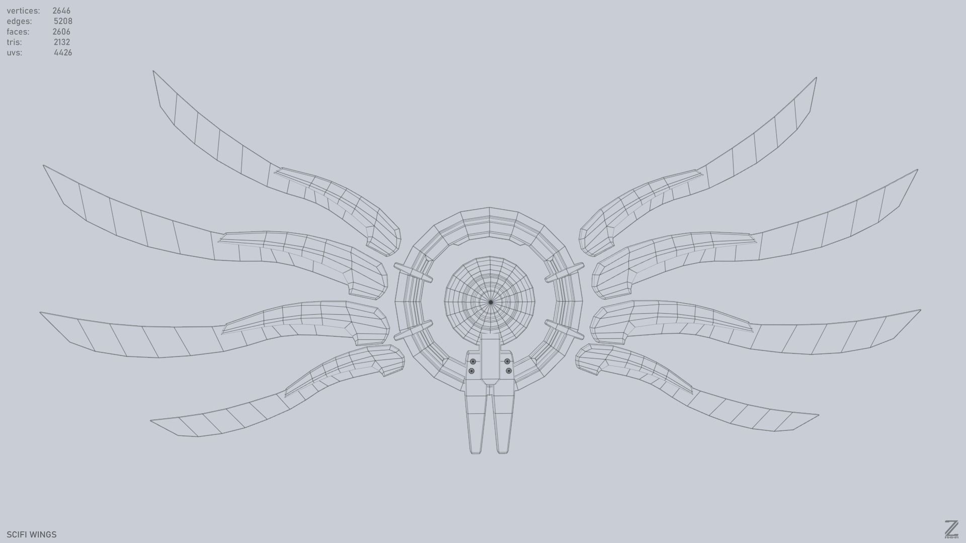 Sci fi wings Low-poly 3D model_9