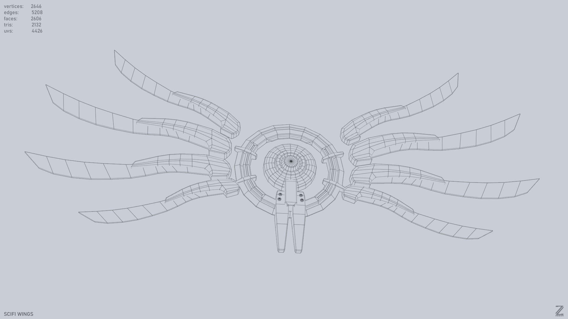 Sci fi wings Low-poly 3D model_13