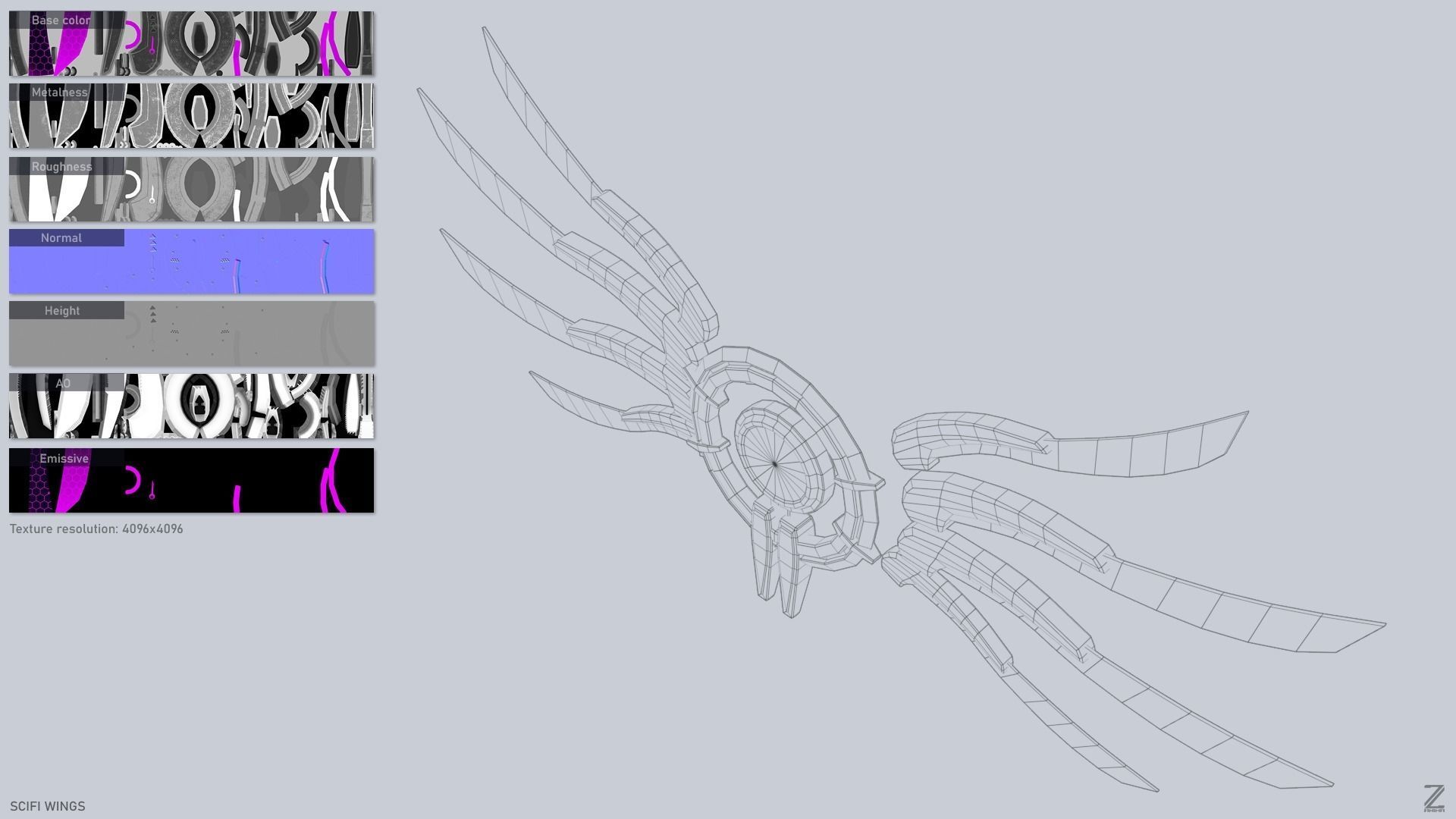 Sci fi wings Low-poly 3D model_3