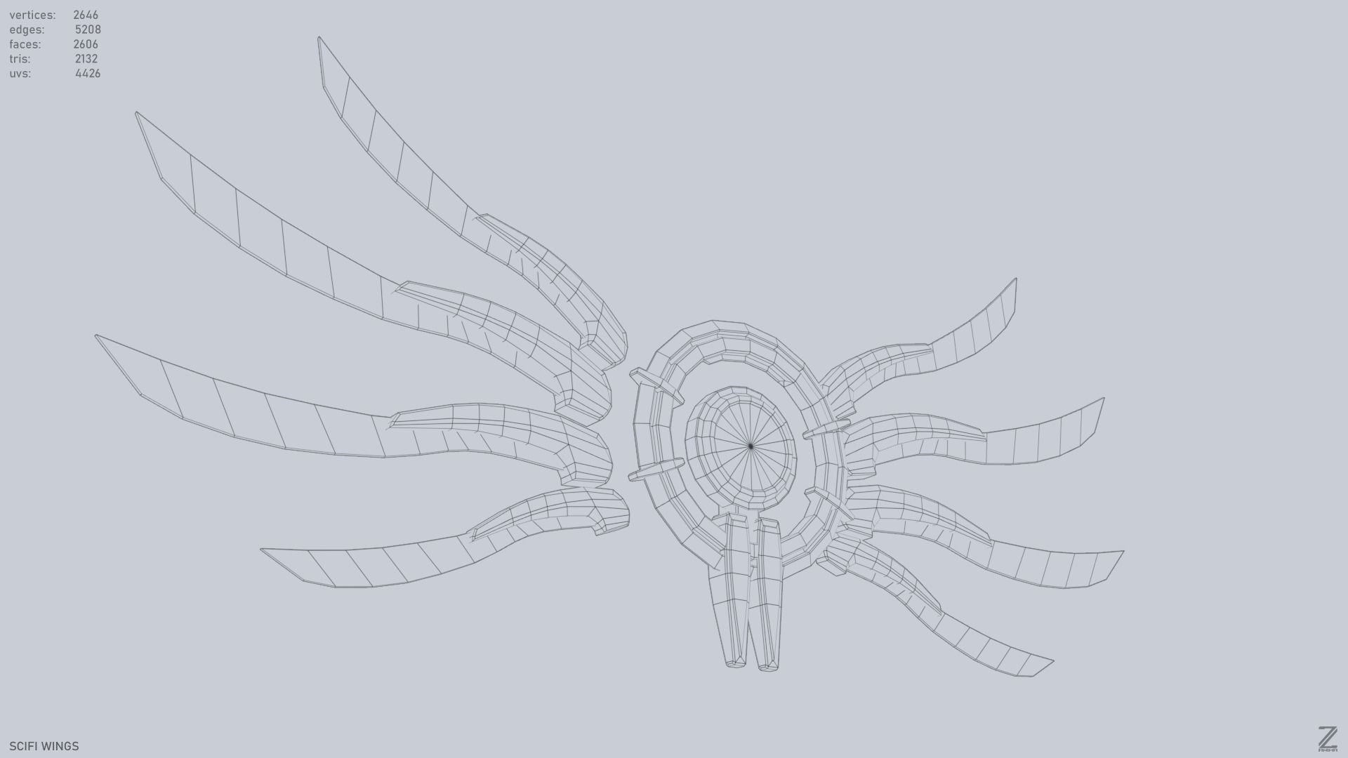 Sci fi wings Low-poly 3D model_14