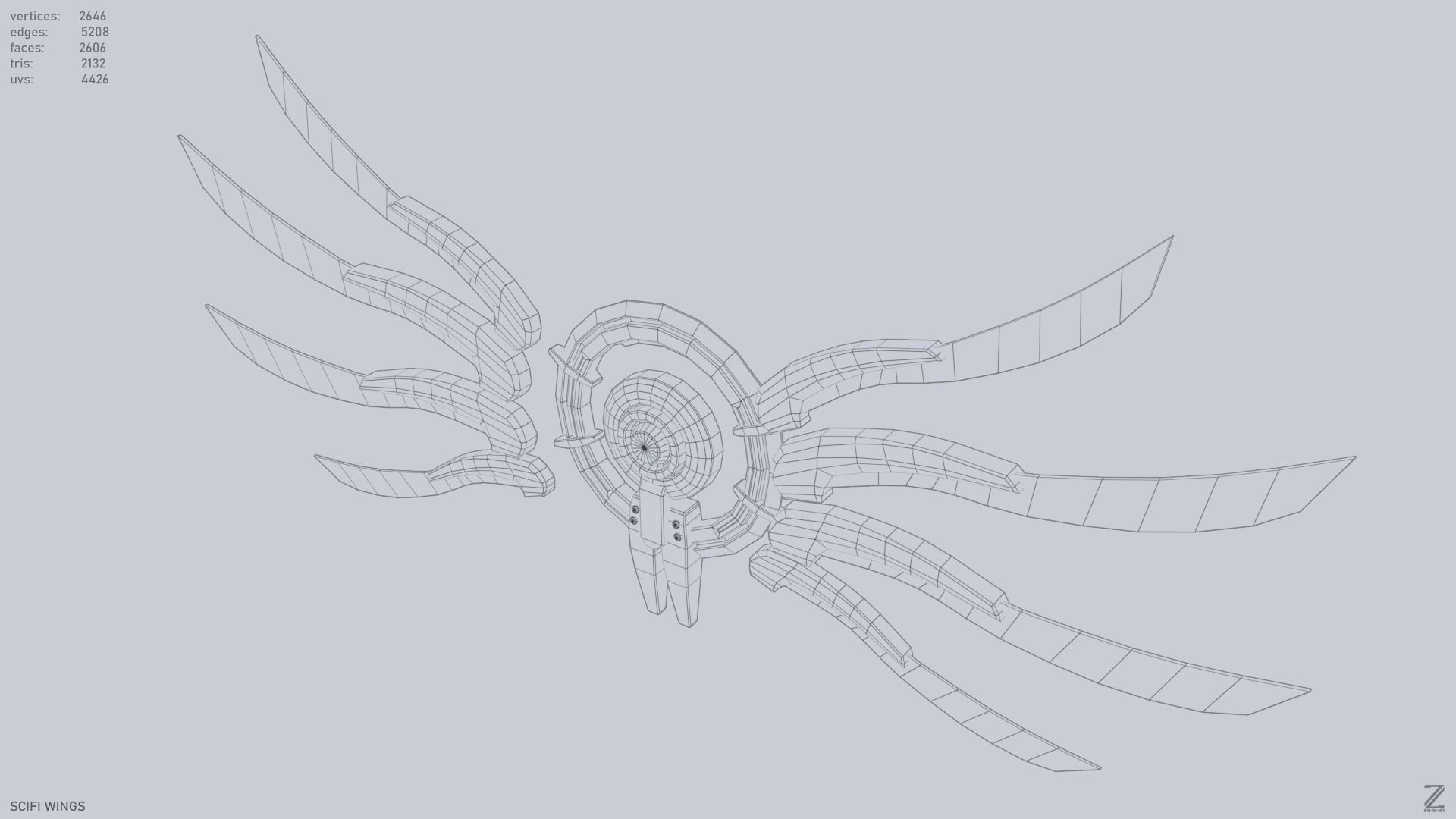 Sci fi wings Low-poly 3D model_10