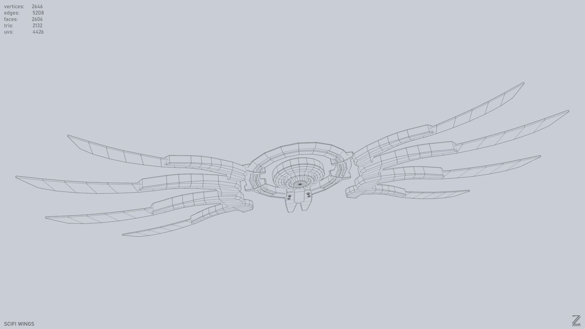 Sci fi wings Low-poly 3D model_12