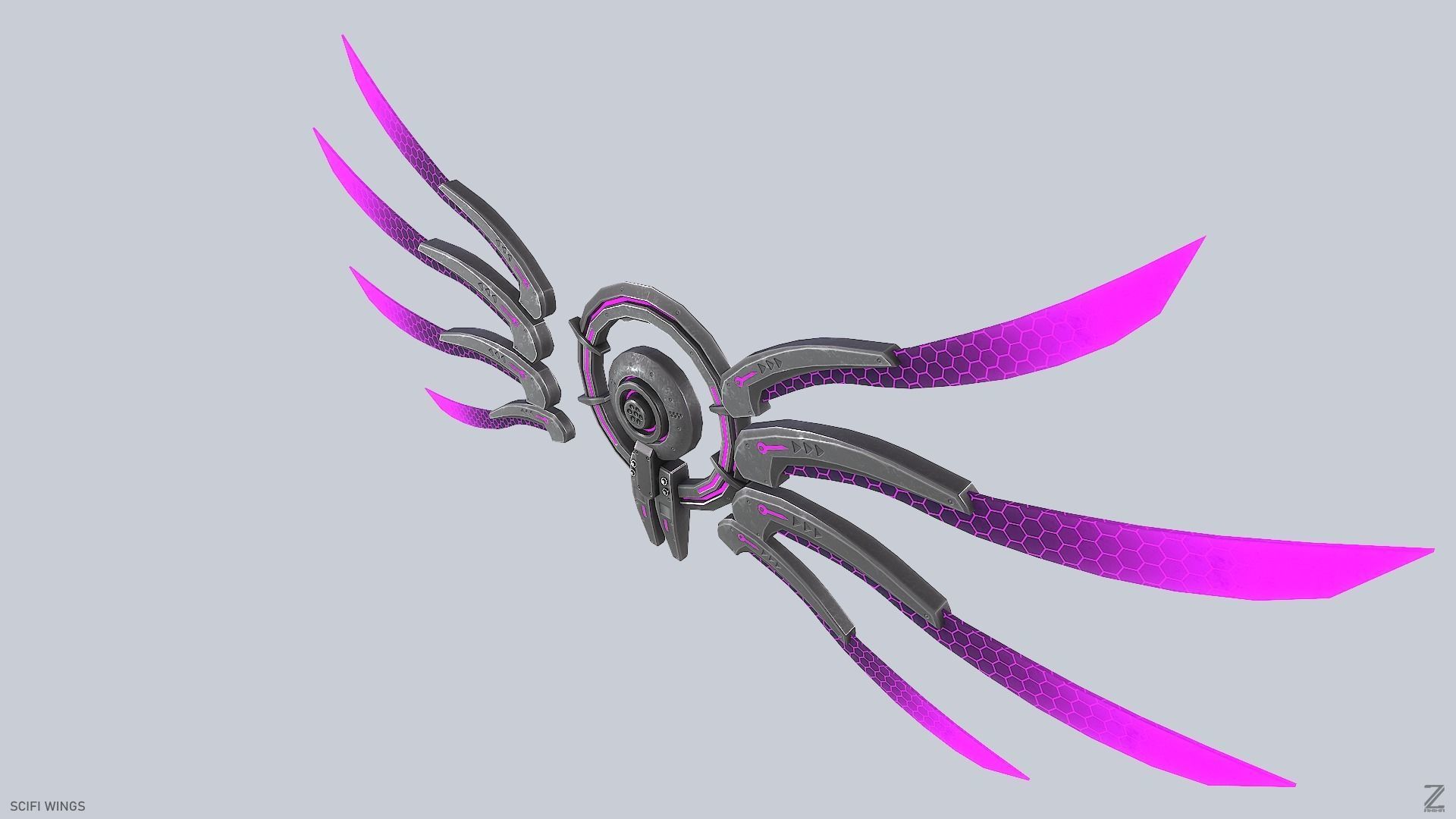 Sci fi wings Low-poly 3D model_4