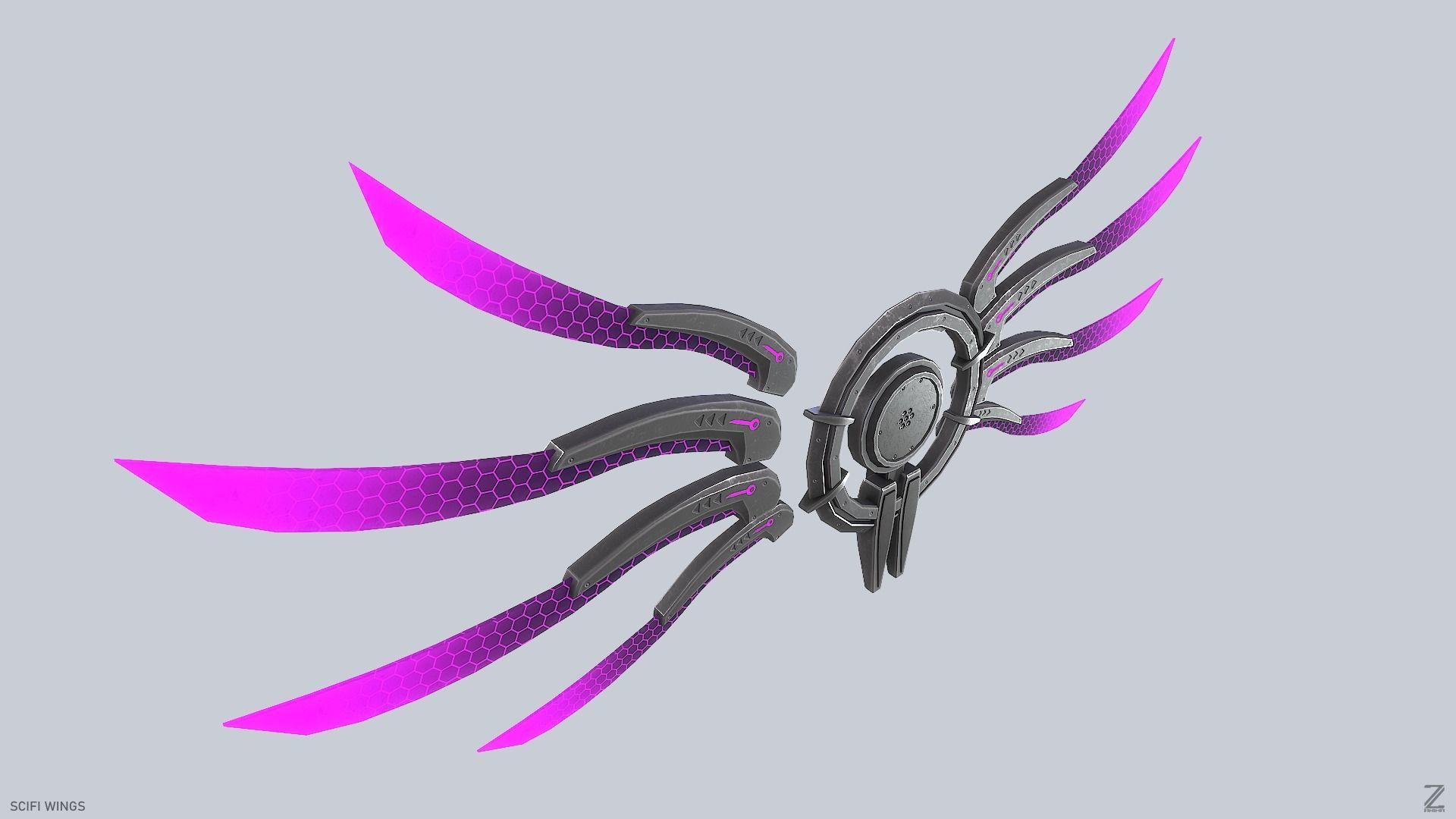 Sci fi wings Low-poly 3D model_5