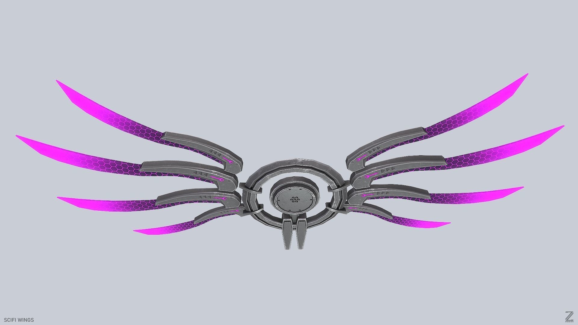Sci fi wings Low-poly 3D model_7