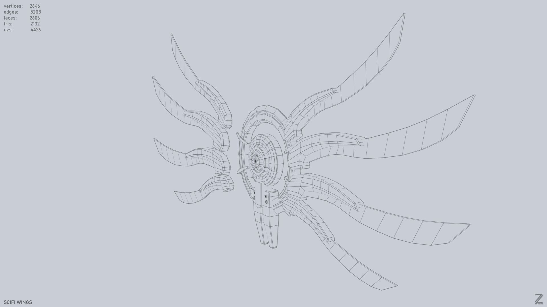 Sci fi wings Low-poly 3D model_11