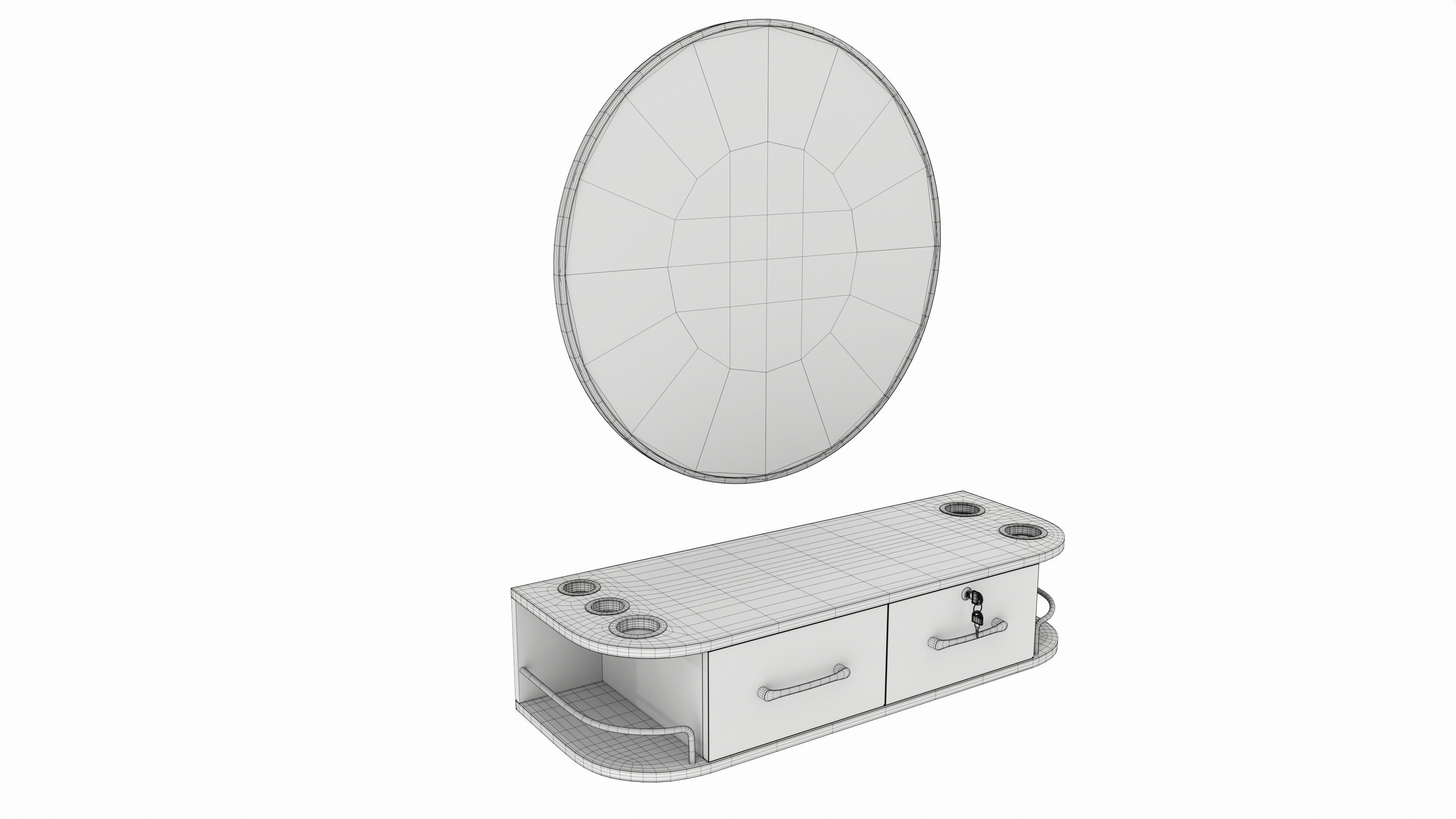 Hairdresser Wall-mounted Desk with Mirror 3D model_6