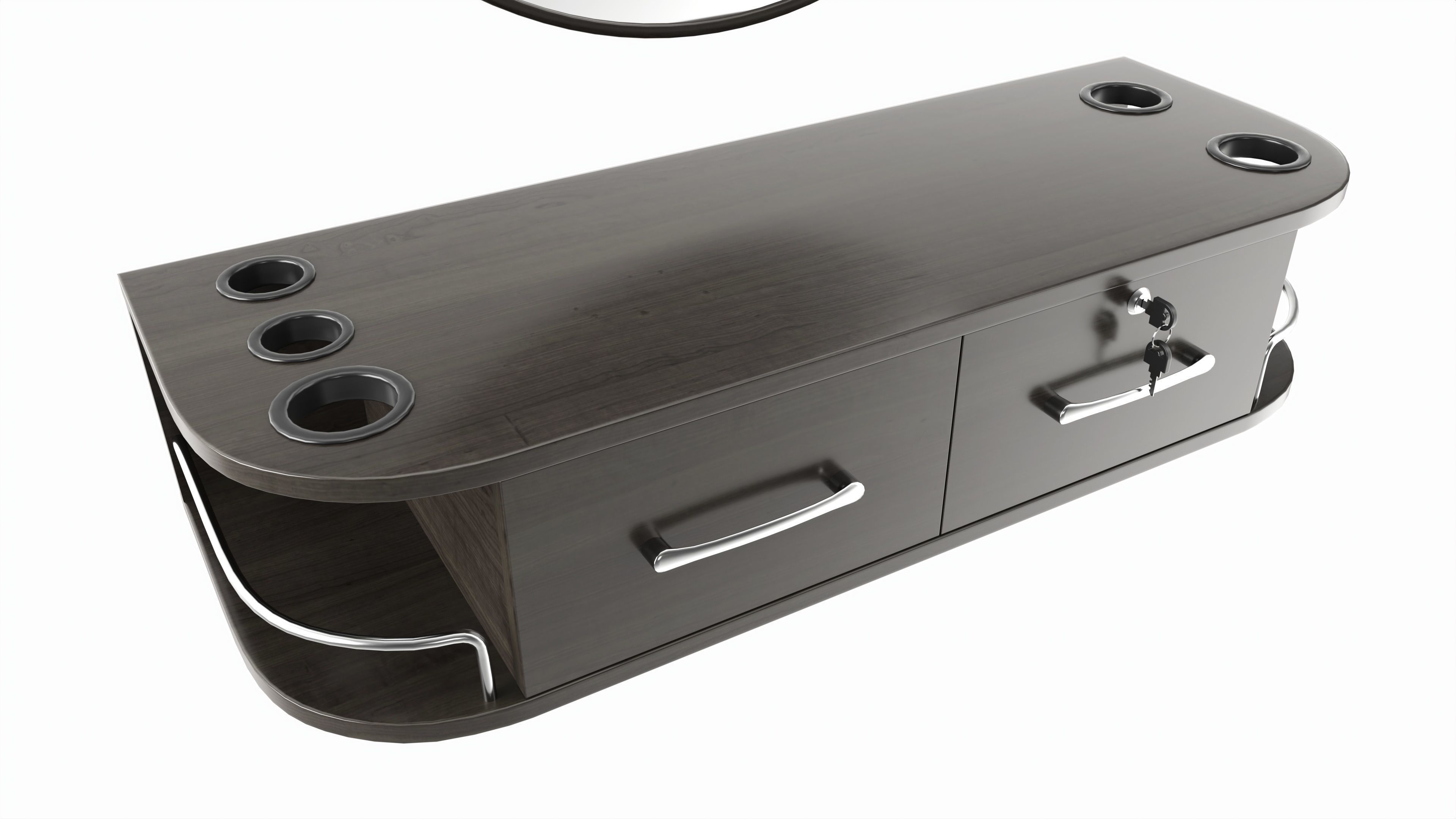 Hairdresser Wall-mounted Desk with Mirror 3D model_1