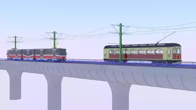 Bridge with historical and modern tram