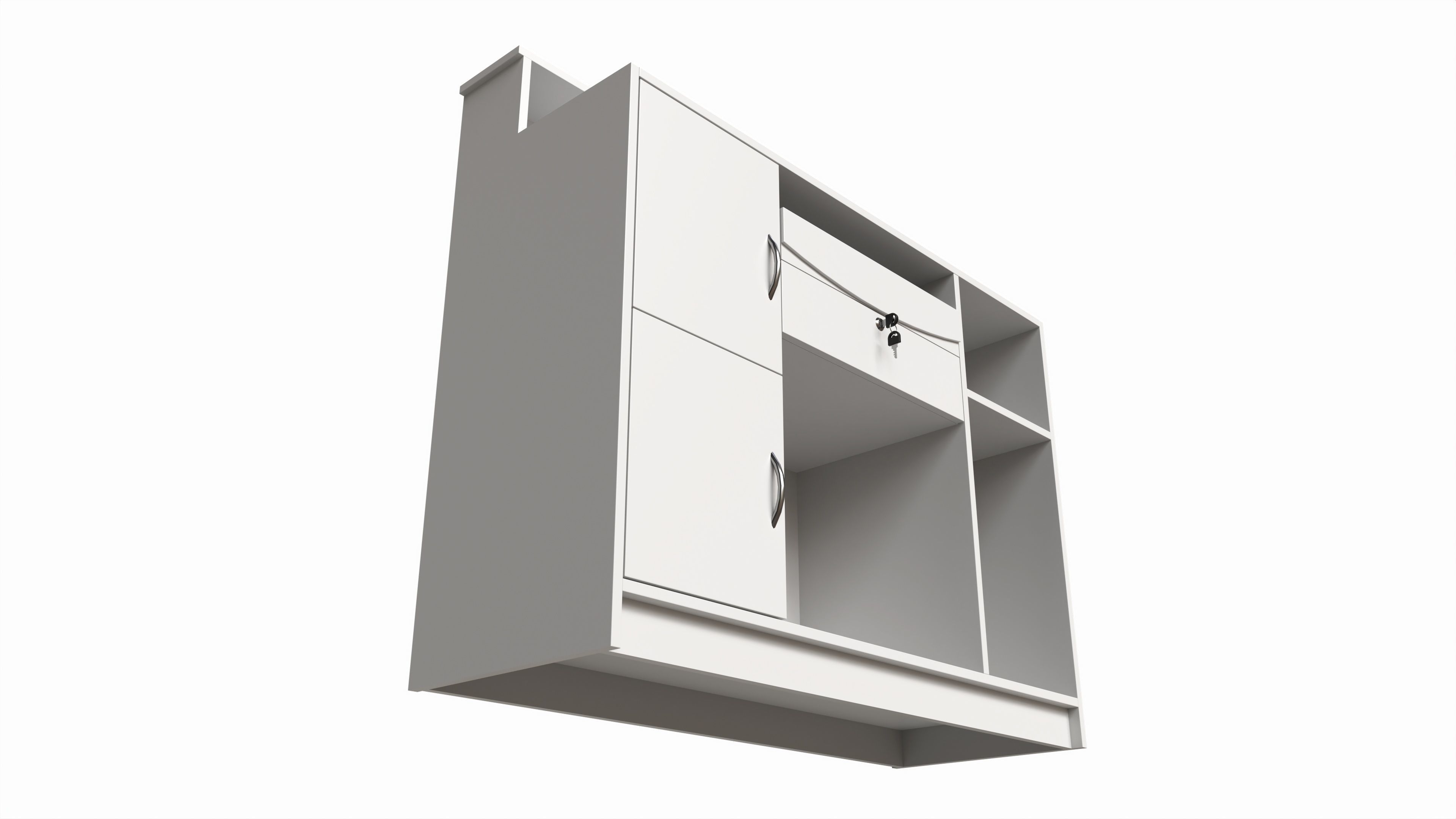 Reception Desk with Shelves and Drawers Compact 3D model_2