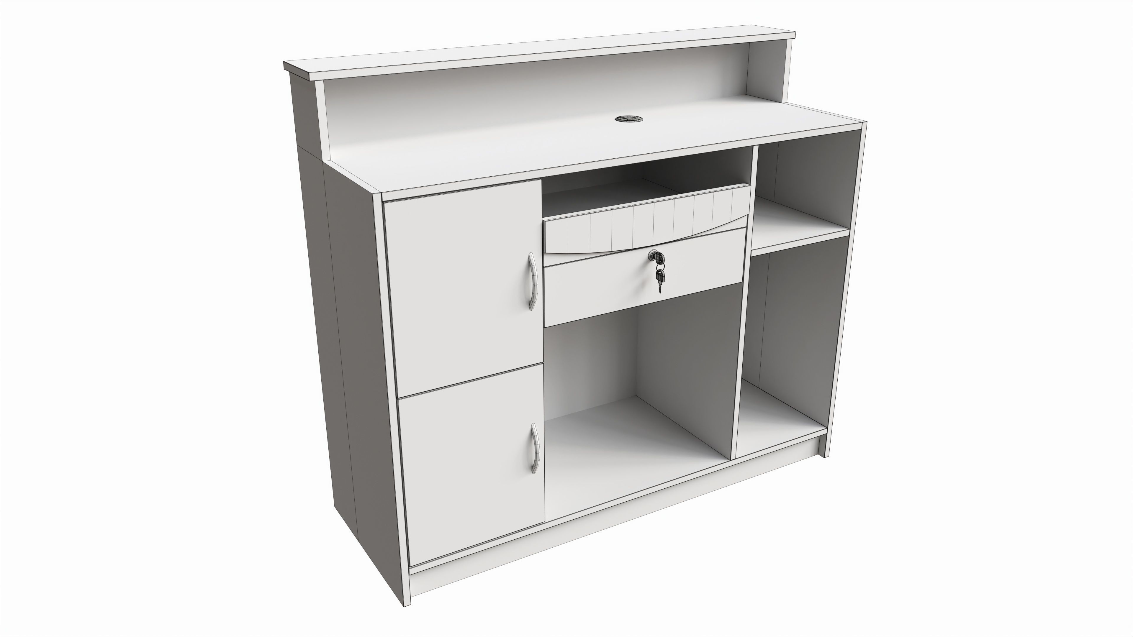 Reception Desk with Shelves and Drawers Compact 3D model_5