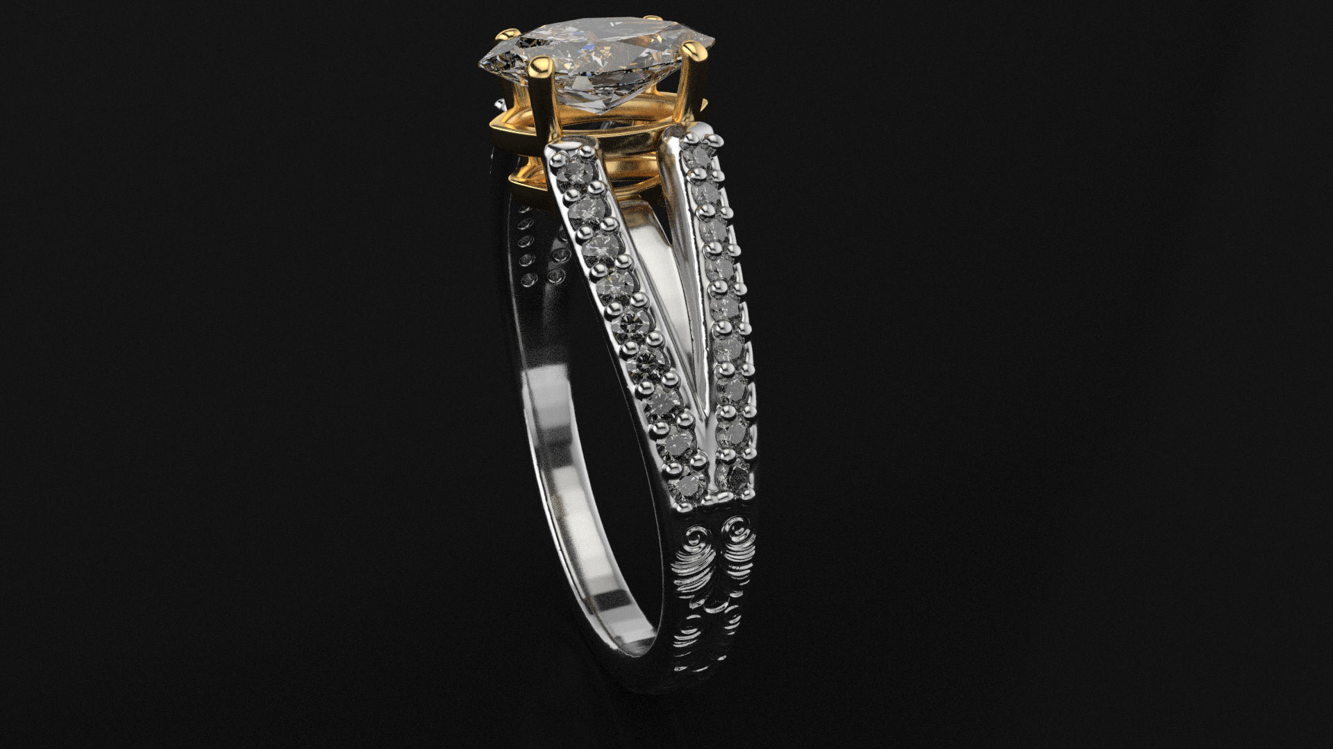 Marquis Gem Ring with Engraving  3D print model_1