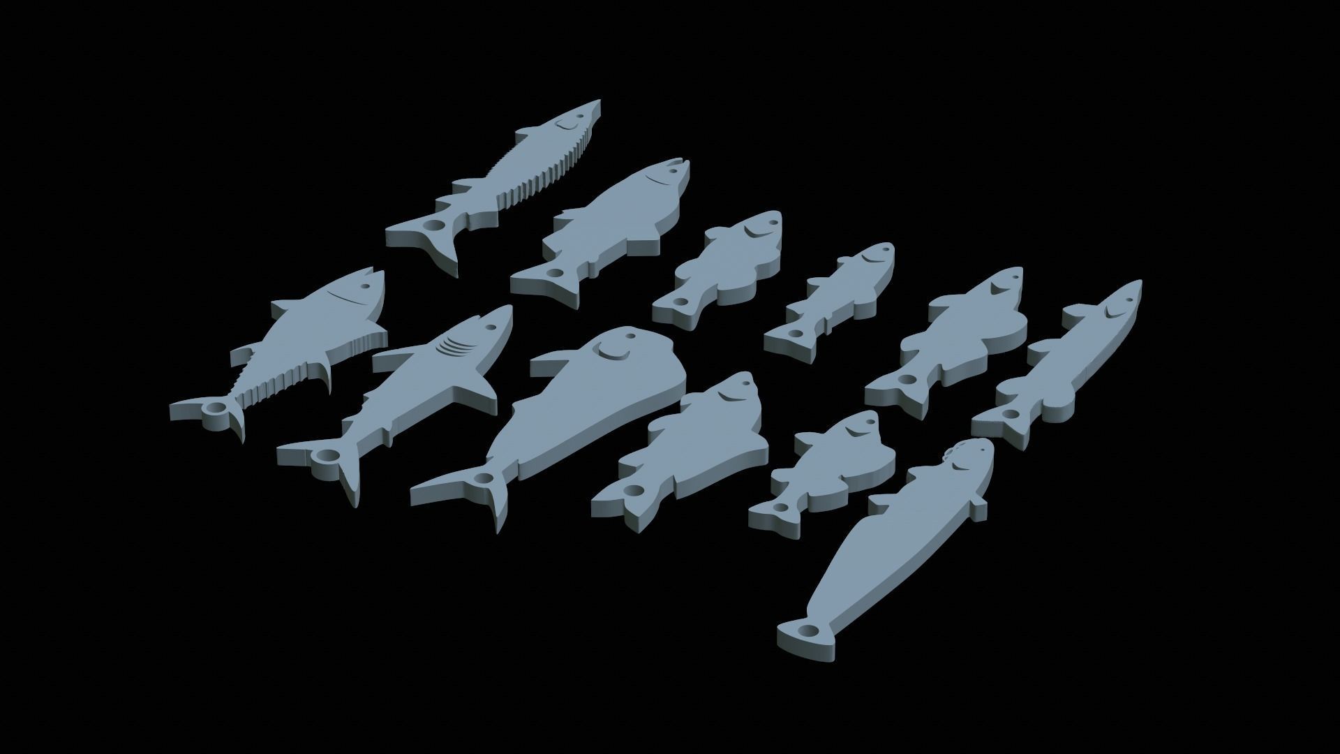 12x set of fish keychains pendants  3D print model_3