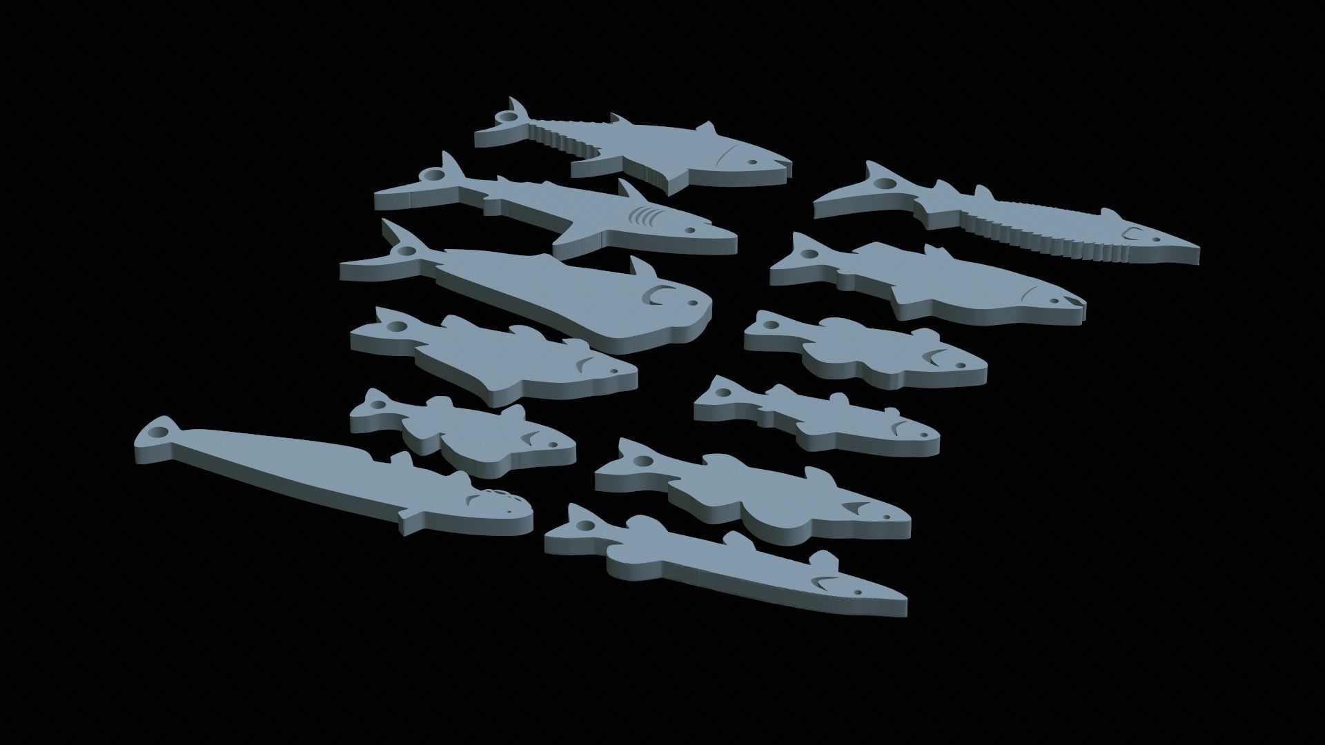 12x set of fish keychains pendants  3D print model_5