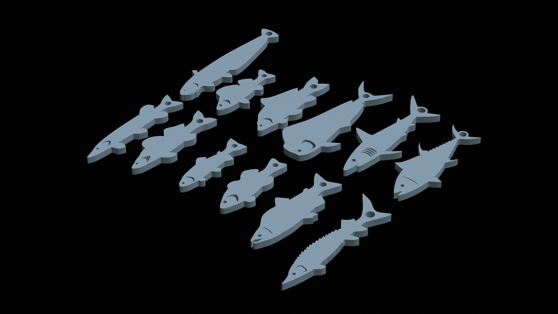 12x set of fish keychains pendants  3D print model_7