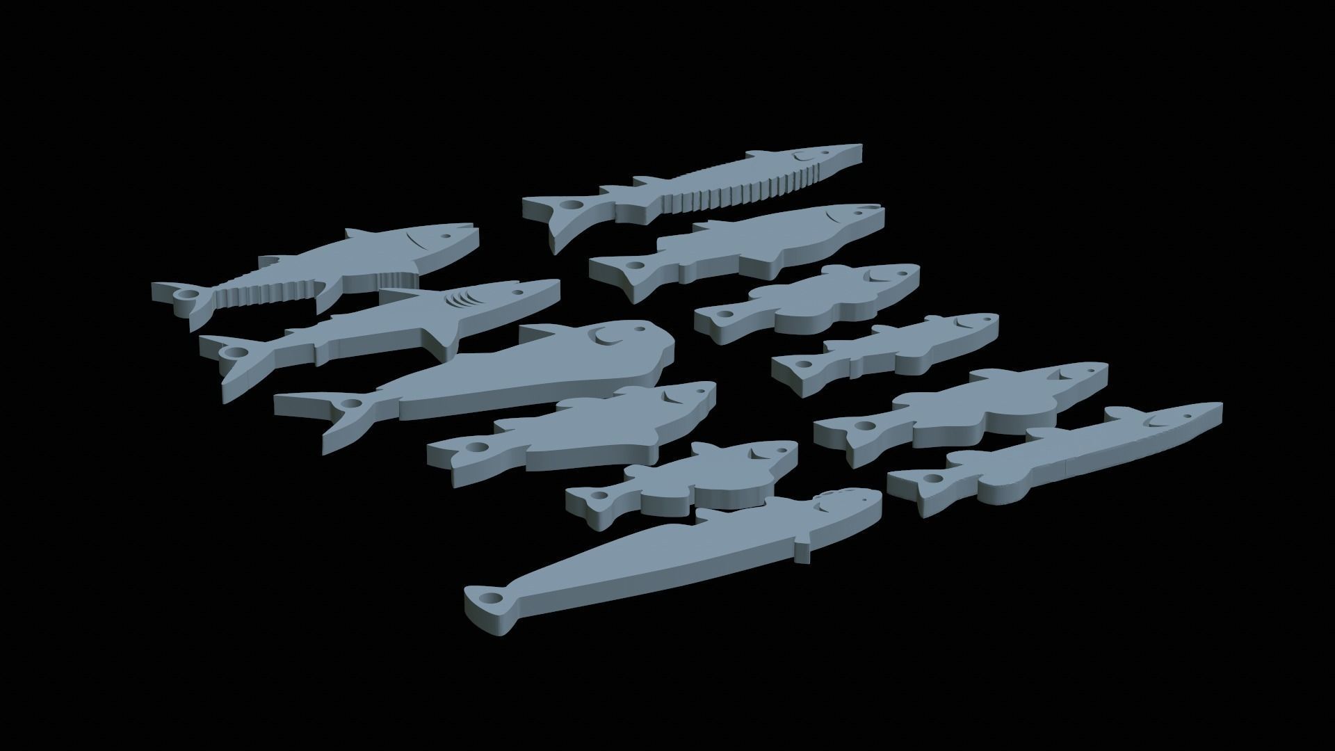 12x set of fish keychains pendants  3D print model_4
