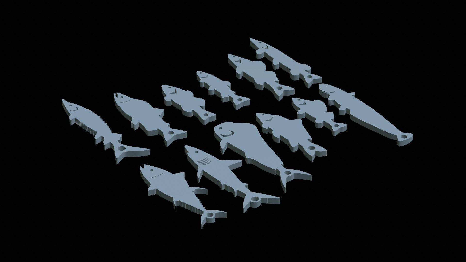 12x set of fish keychains pendants  3D print model_2