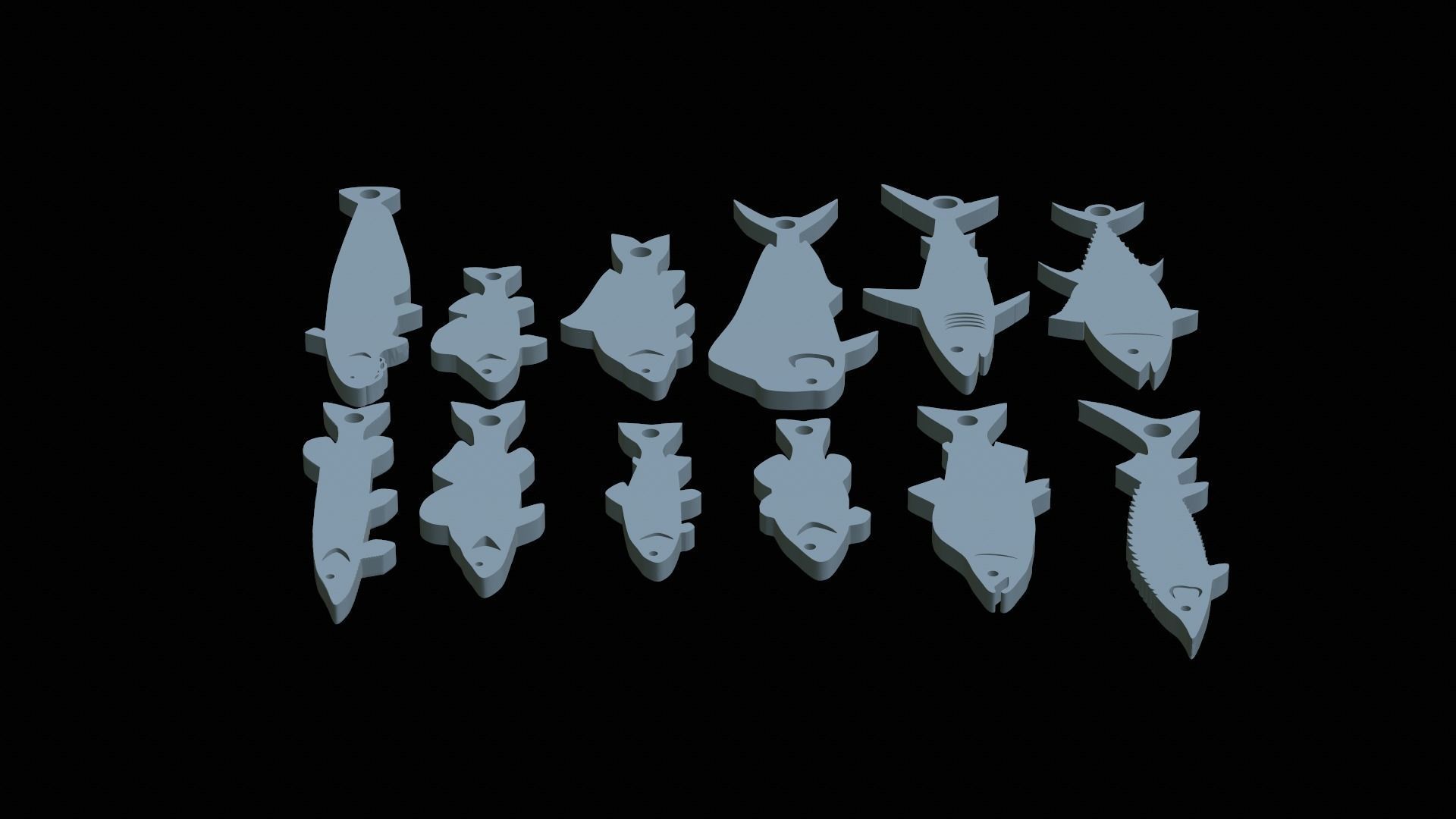 12x set of fish keychains pendants  3D print model_6