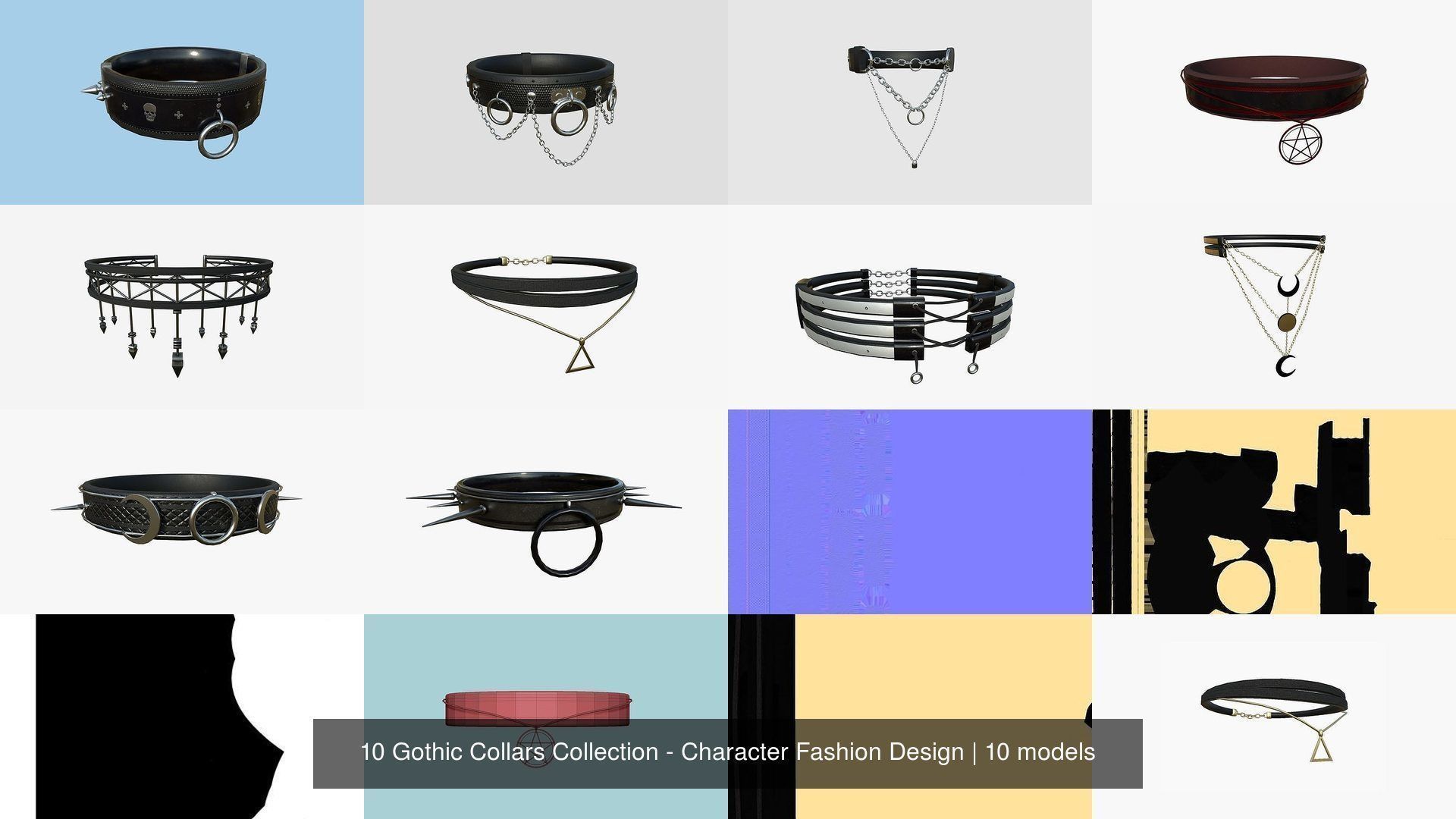 10 Gothic Collars AJ Collection Character Fashion Design VR / AR